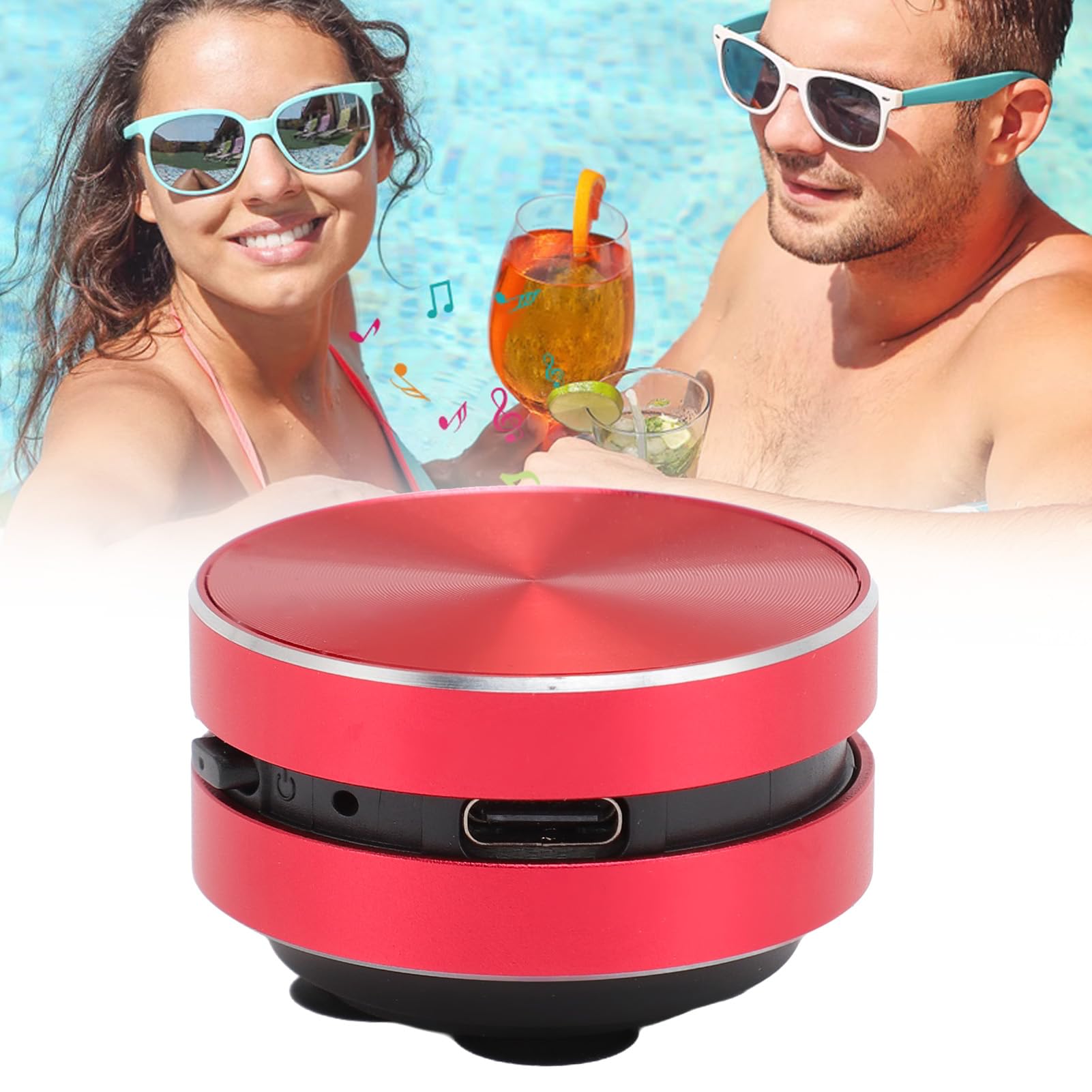 Yosoo Haut-Parleur à Conduction Osseuse Stéréo, Mini-Haut-Parleur sans Fil BT à Ventouse pour Usage Domestique, Extérieur et Voyage, Fonction Radio FM, BT 5.3, Microphone intégré (Rouge)
