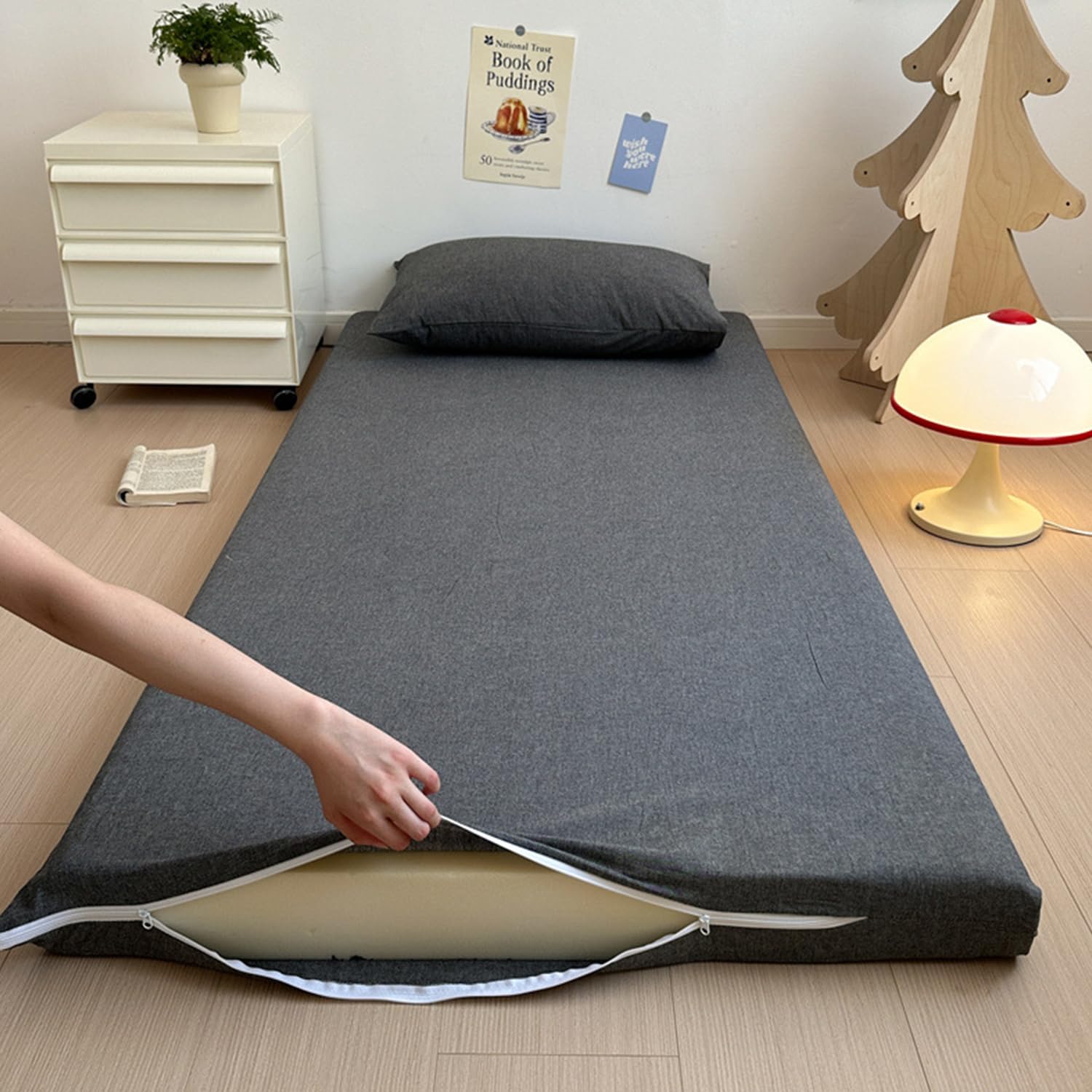 LDLCYCN O,90x190cm, 100% Cotton Floor Futon Mattress Cover Skin-Friendly Futon Mattress Cover with Zipper Full Wrap Traditional Japanese Futon Mattress Cover Dustproof Cover Washable