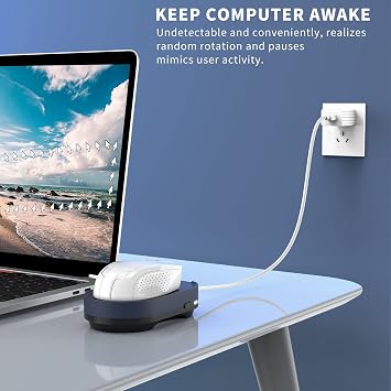 Fare Jiggler, Tespit Edilemeyen Fare Taşıma Cihazı Wiggler Shaker Sürücüsüz USB Kablosu ve 5V1A Adaptör, Fareyi Otomatik Olarak Hareket Eder, PC Ekranını Aktif Tutar, Mavi