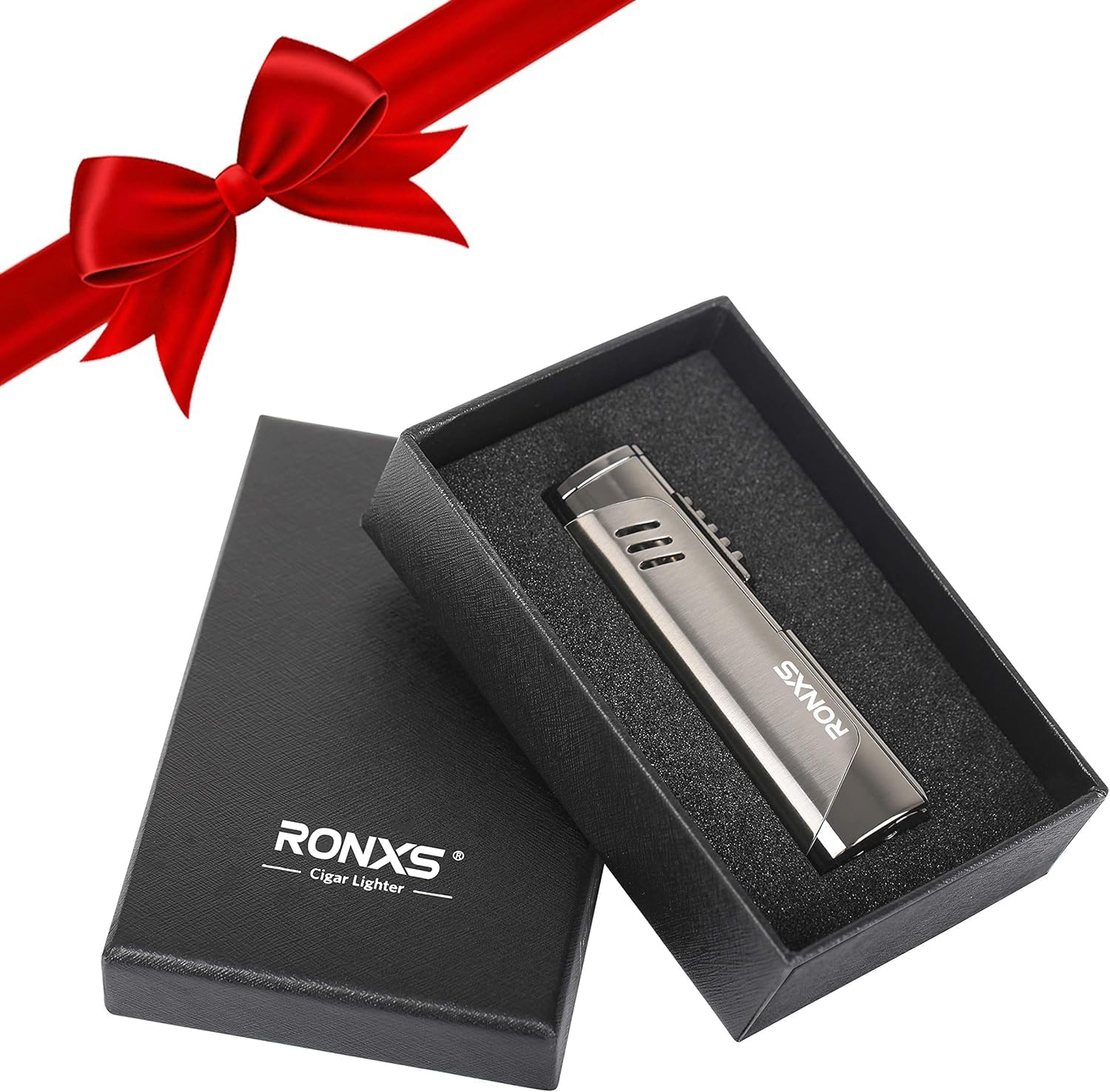 RONXS 2 in 1 Accendino Antivento, Accendino per Sigaro 3 Jet Flame Prevenire il Vento con il Punch al Sigaro, Accendino a Gas Butano Ricaricabile (Venduto Senza Gas)