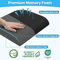 TranquilRelax Large Memory Foam Seat Cushion for Office Chair & Car - Sciatica, Tailbone, Coccyx Pain Relief, Non-Slip Posture Support (Black)