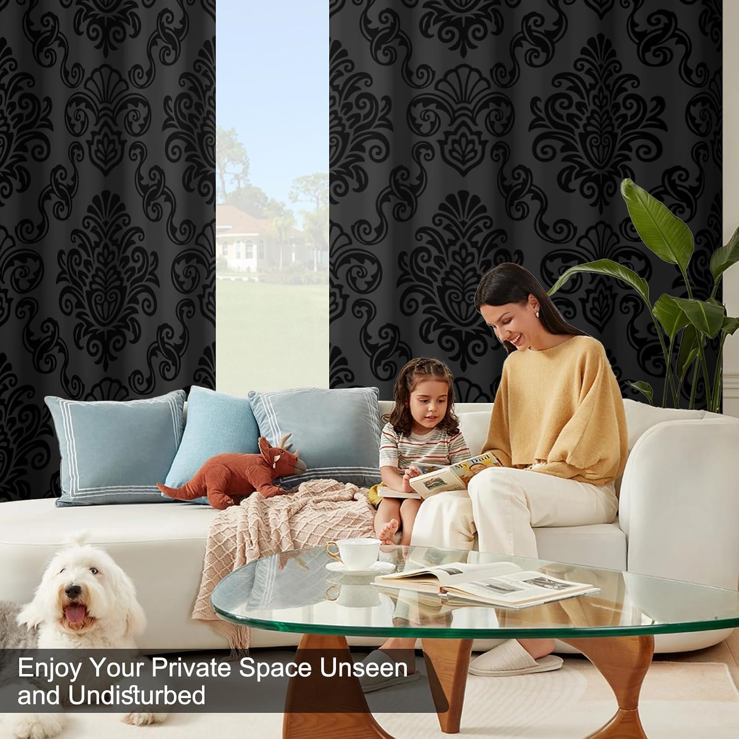 Black Blackout Curtains for Bedroom and Living Room, Farmhouse Summer Thermal Black Out Curtains 84 Inch Long, Light Filtering Soundproof Room Darkening Bedroom Curtains 2 Panel Sets with Tiebacks