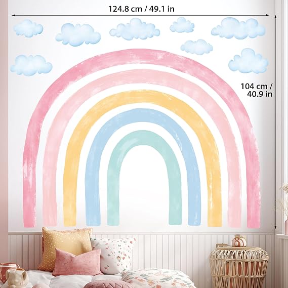 DECOWALL Watercolor Rainbow Wall Stickers Kids Decals Playroom Decor Room Girl Large Nursery Toddler Peel and Stick Baby Art Classroom (SG4-2429)
