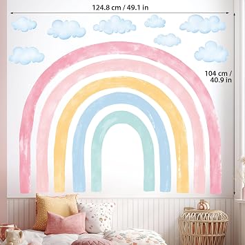 DECOWALL Watercolor Rainbow Wall Stickers Kids Decals Playroom Decor Room Girl Large Nursery Toddler Peel and Stick Baby Art Classroom (SG4-2429)