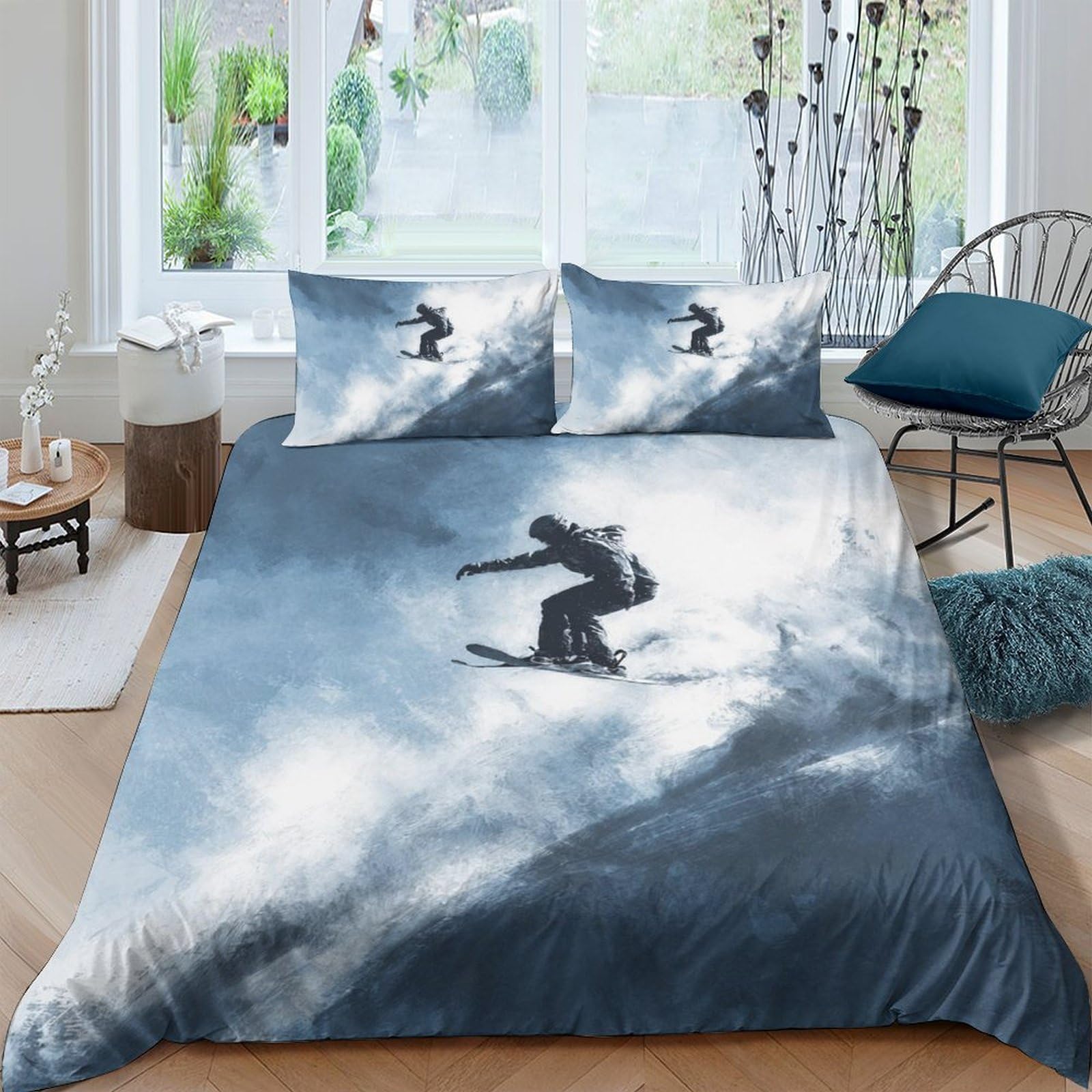 Ctjqhvkz Style-1 3D Printed Snow Mountain Fitted Sheet Microfiber Soft Blue Sky Skier Bed Cover For Bedroom Dorm Mattress Protection Decor Single（135X200cm）