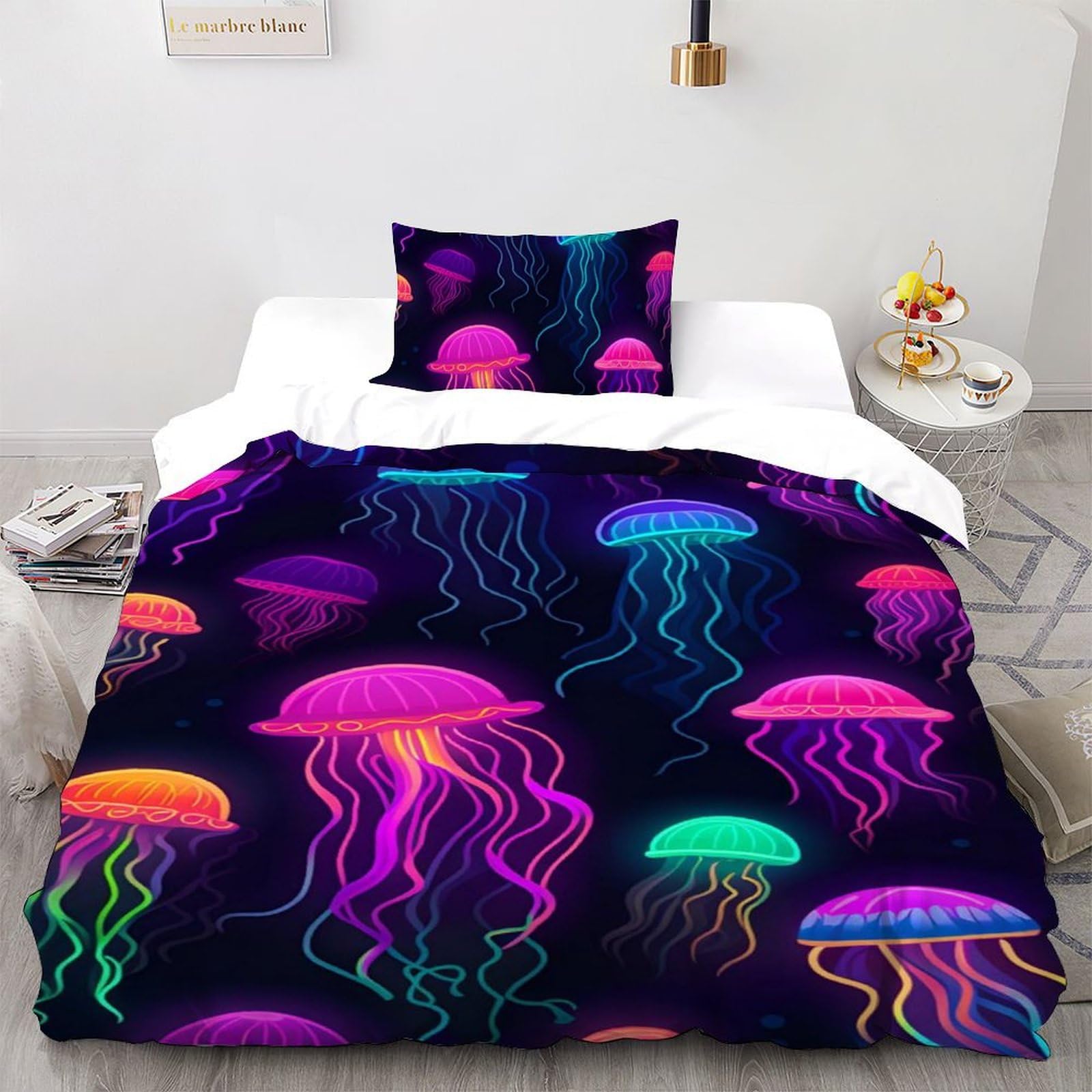 Parure de lit marine méduses pour une chambre adulte relaxante