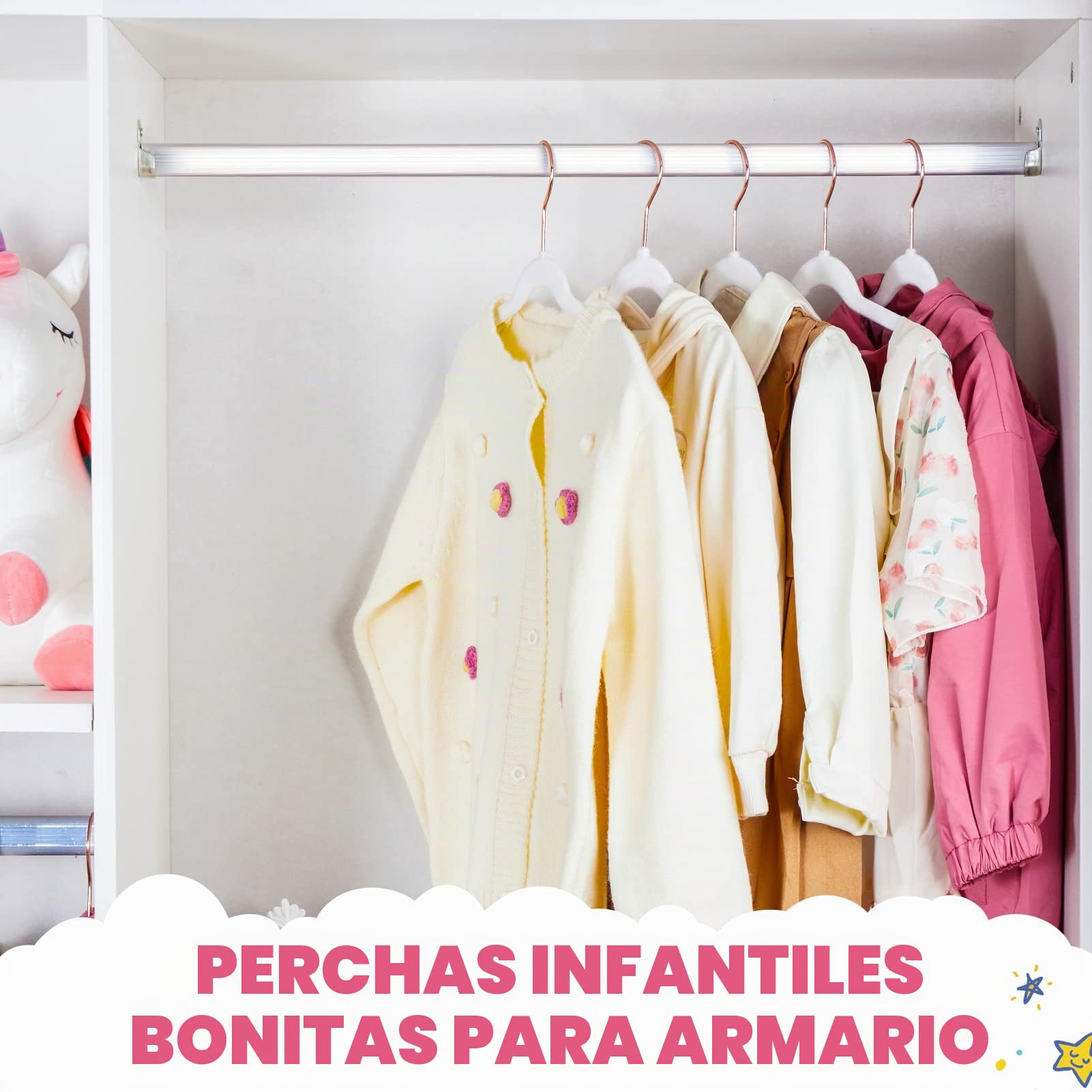 HOUSE DAY Perchas de terciopelo prémium para niños (paquete de 60) con ganchos dorados, ultradelgadas, para ahorrar espacio, perchas antideslizantes para faldas de niños, pantalones de vestir, perchas