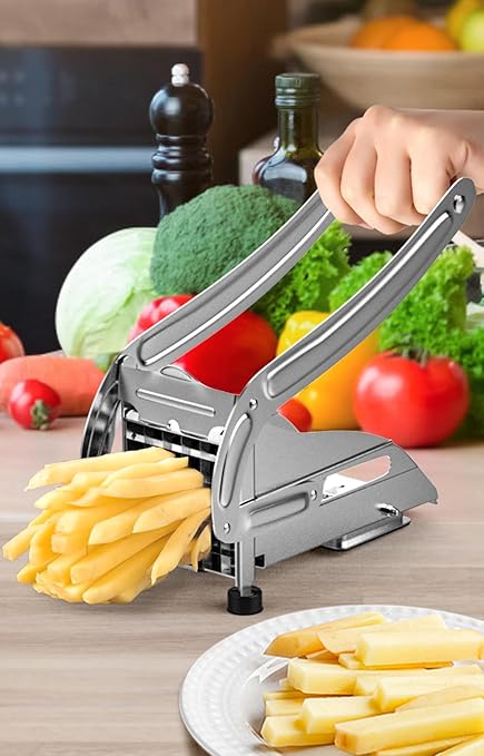 Upgrate French Fry Cutter for Potatoes, Potatoe Cutter with 1/3 Inch and 1/2 Inch Blades, Potato Slicer French Fries Make Potato Sticks Potato Cuber, Great for Potatoes Carrots Cucumbers