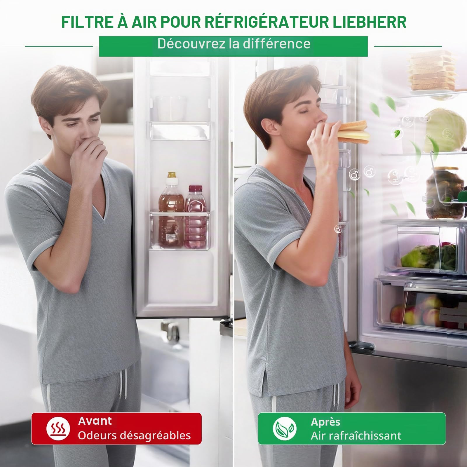 Lot de 4 filtres à charbon actif Fresh Air pour Liebherr réfrigérateur, compatibles avec 9096989, 988246000, 988246001, 9882429, 9882460, remplace 7440021-00