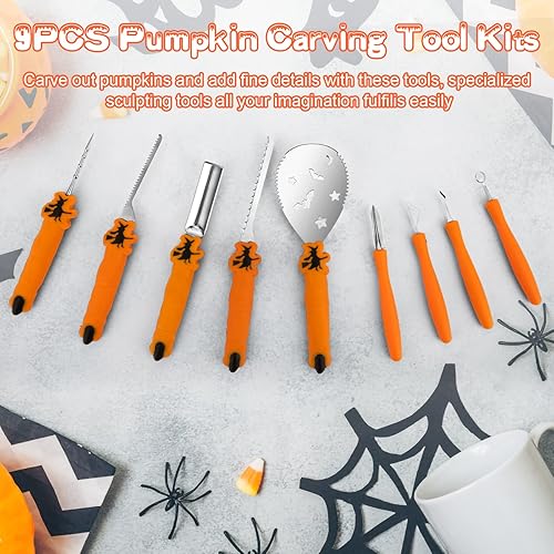 Miniatura 5 de Kit de tallado de calabaza herramientas de Halloween, juego profesional de tallado resistente, herramienta de escultura de acero inoxidable cuchillo