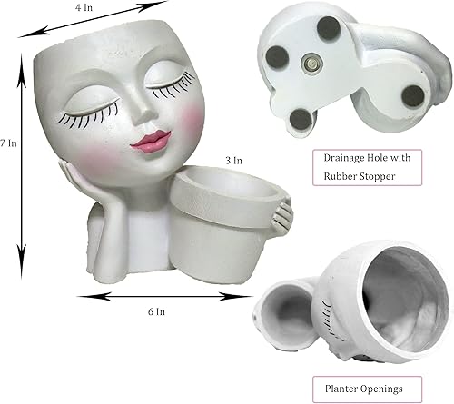 Miniatura 3 de Maceta de cara para mujer, maceta única de cabeza blanca para plantas de interior y exterior, maceta novedosa con agujero de drenaje para el hogar,