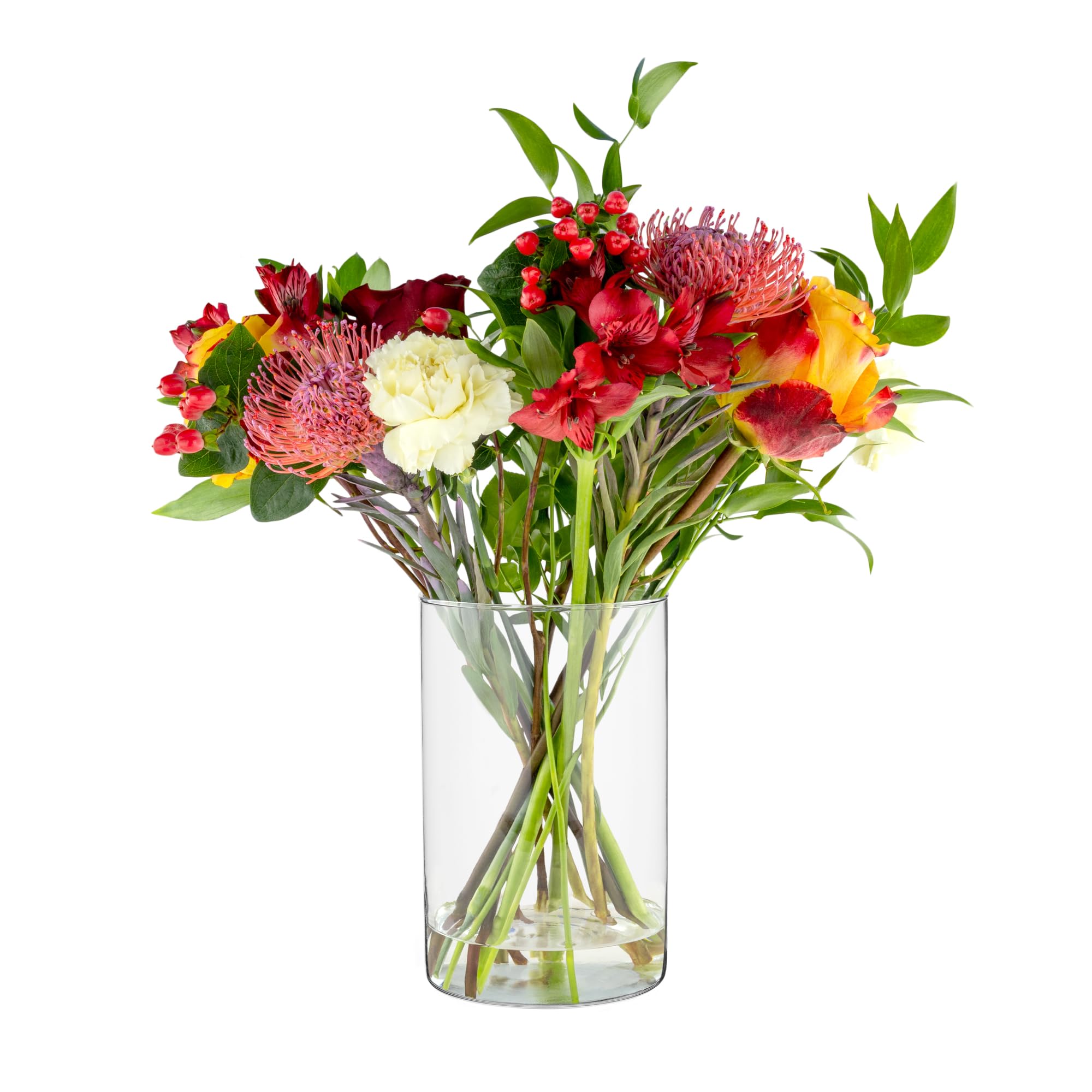 Trend Home Glass Cylinder Vase 21.5 cm Tall, Ø 13.5 cm, Transparent, for Living Room, Flowers, Pampas Grass, Candle Holder