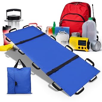 Portable Transport Stretcher with 12 Handles,Dog Stretcher & Gurney with Carrying Bag Patient Animal Mover Travel Size Emergency Casualty Evacuation-Capacity 400lbs Blue