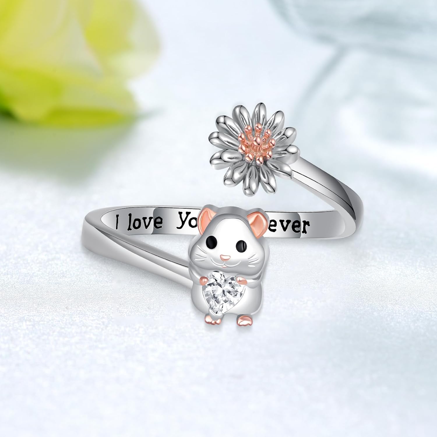 Highland Cow Ring 925 Sterling Silver Adjustable Cute Cow/Capybara/Axolotl/Dragon/Panda Open Rings with Daisy Cow Jewelry Gift for Women