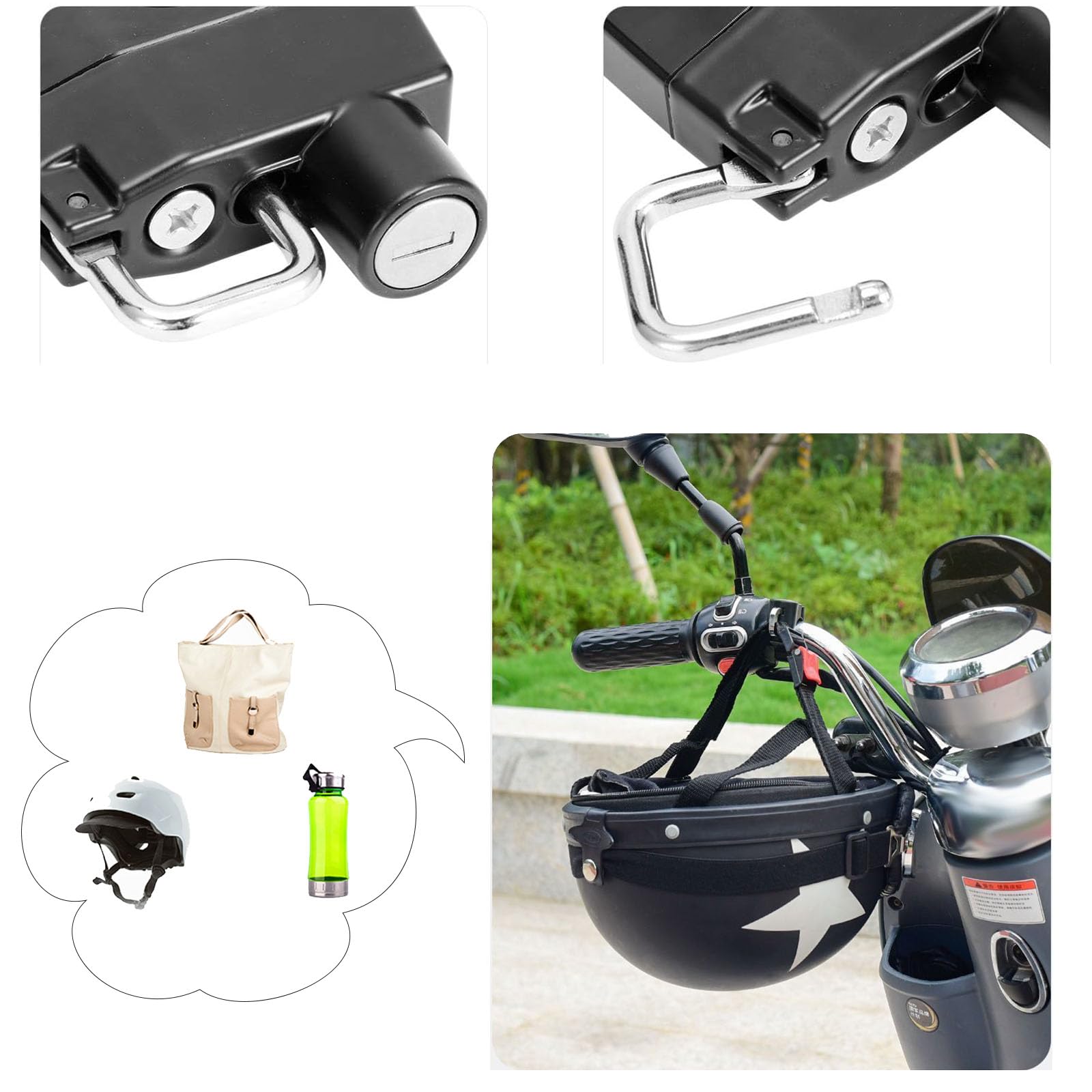 Lucchetto Per Casco Moto - Antifurto Con Serratura Per Casco Da Motociclo, Scooter E Bici - Foto 2