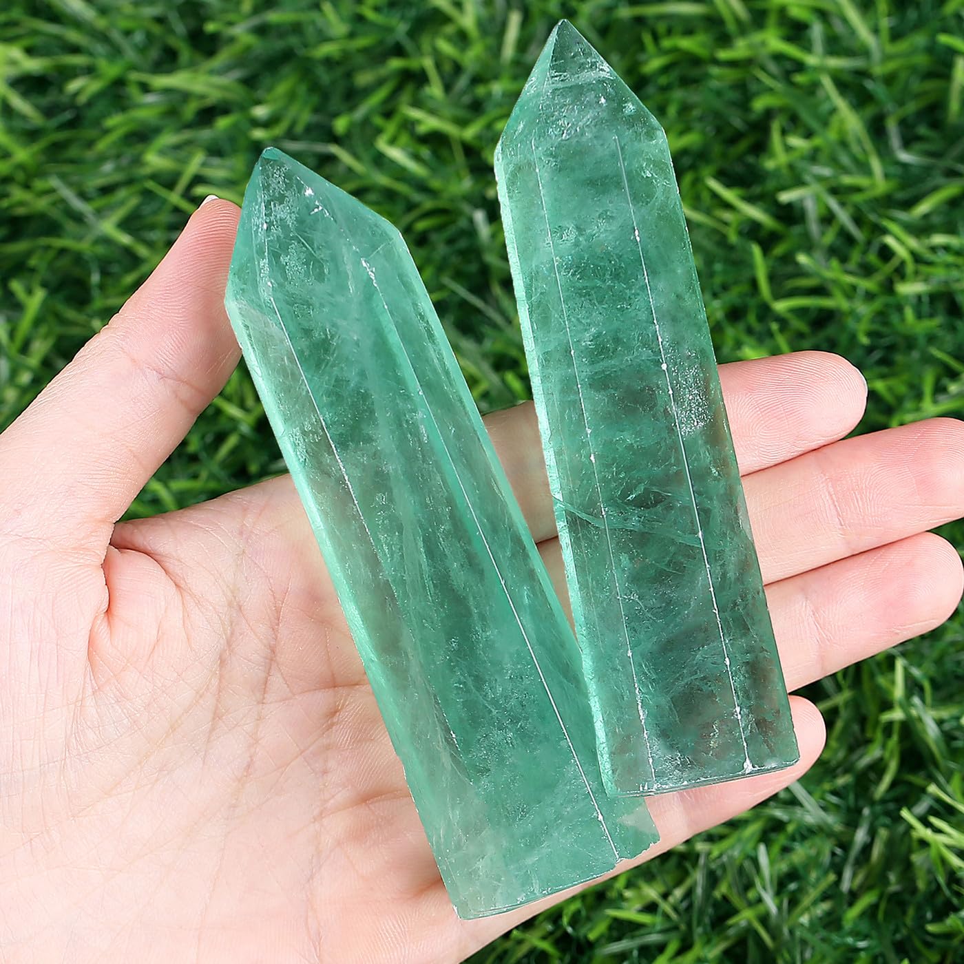 XIANNVXI 4" Large Green Fluorite Crystal Point Fluorite Stone Wand Fluorite Tower Natural Gemstone for Reiki Balancing Meditation Gift Wichcraft Supplies 1PC