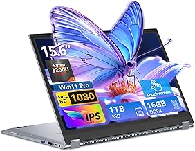 2 in 1 Laptop Computer, 15.6 Inch Convertible Laptop, 16GB DDR4 RAM 1TB SSD Touchscreen Laptop, AMD Ryzen R3 3200U, AMD Radeon, FHD 1920x1080, 360° Rotating Touch Screen, WiFi 5, Backlit Keyboard