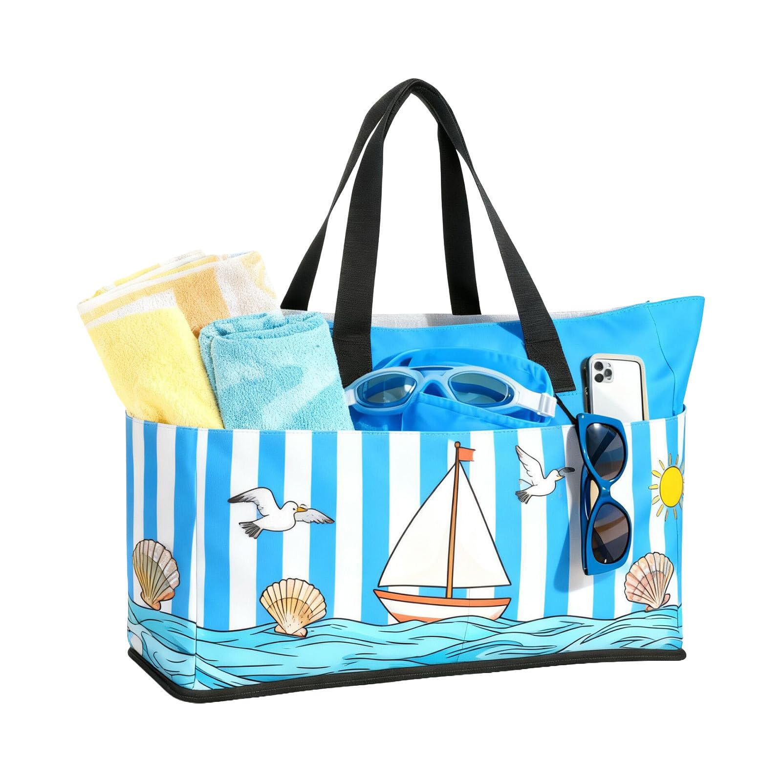 Generico Borsa Mare Grande Famiglia in Oxford a Strato Piccoli Oggetti Borsa Spiaggia Impermeabile Leggera con Cerniera Tote Bag a Tracolla Casual Elegante per Viaggio Shopping Campeggio,