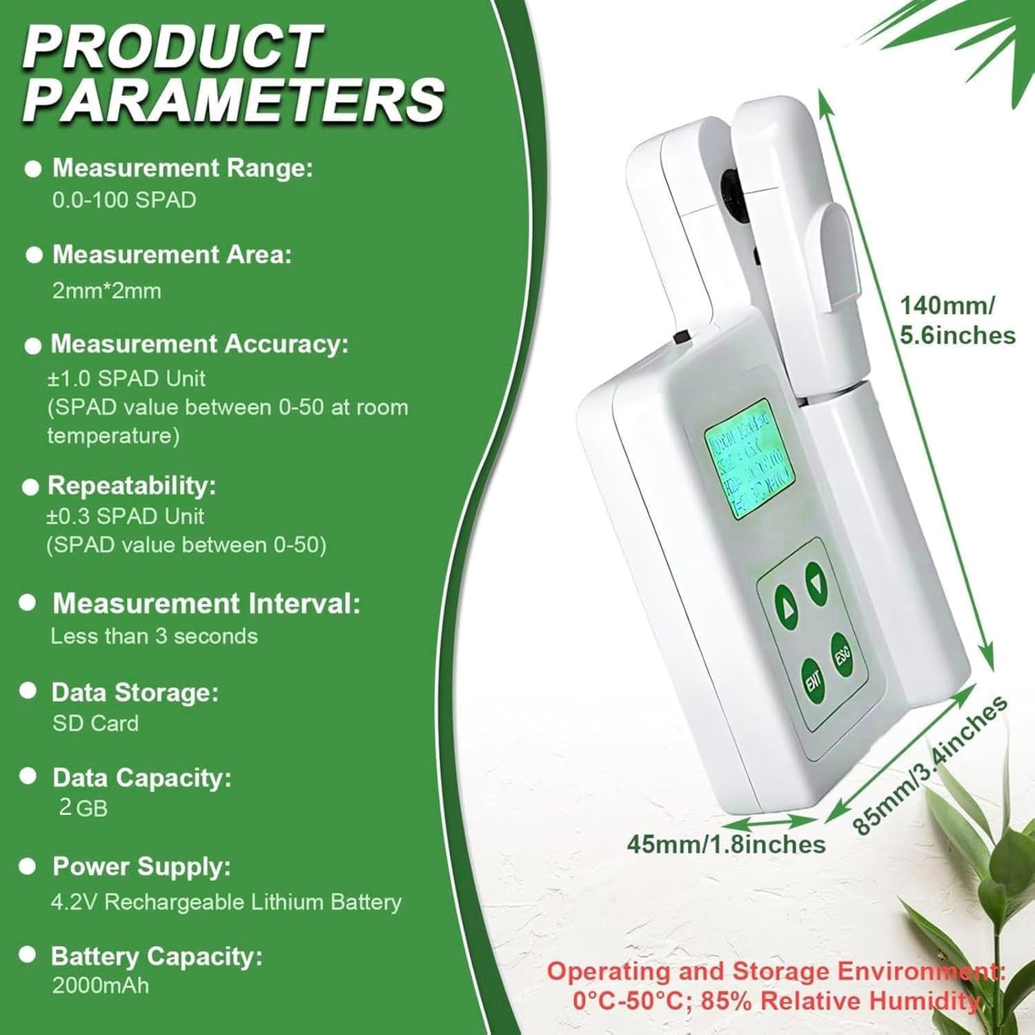 Analizador De Clorofila Portátil, Medidor De Clorofila, Medidor De Contenido De Nitrógeno, Analizador De Nutrientes Para Plantas Con Rango De Medición De 0.0 a 99.9 Spad, Para Agricultura Y Jardinería