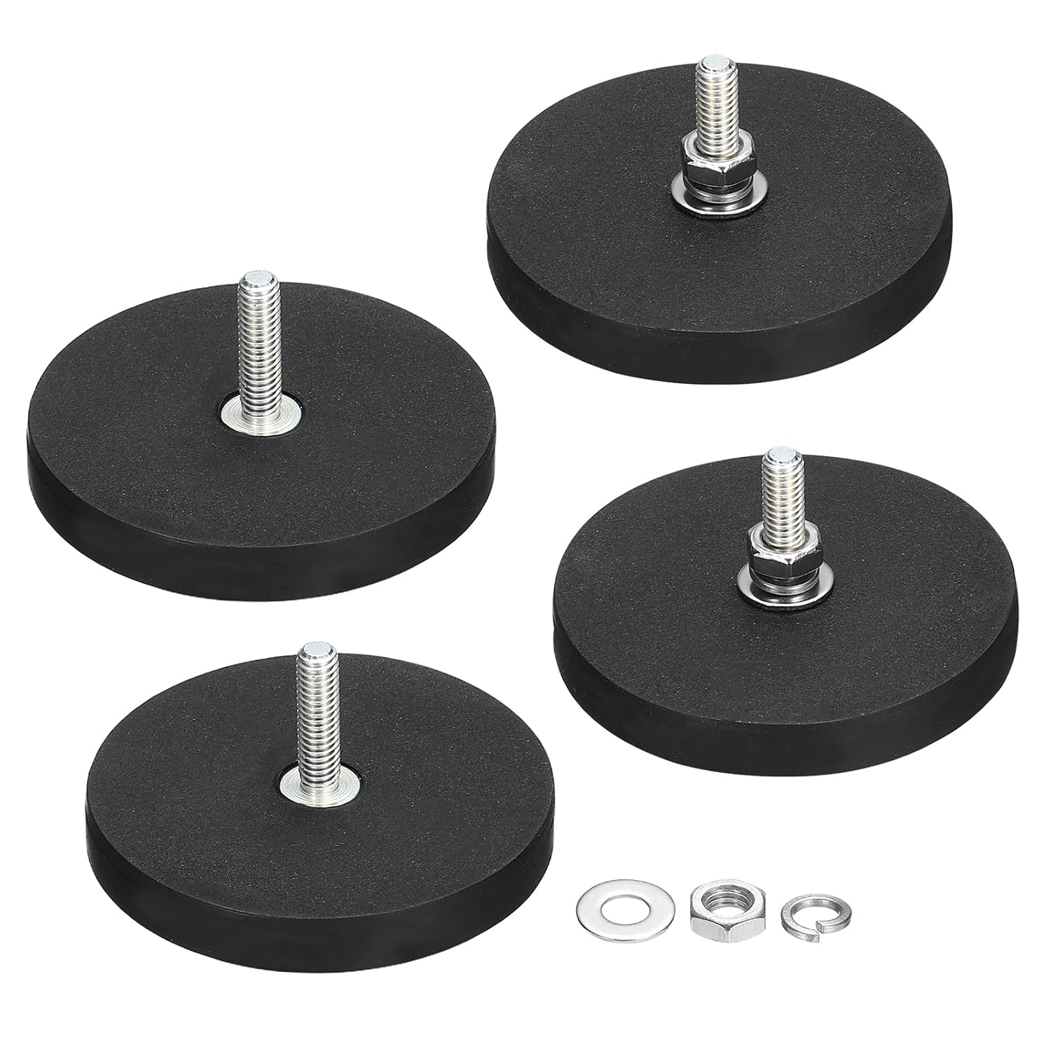 MECCANIXITY 4 Pcs 1.7" Dia Rubber Coated Magnets, 19LBS Anti-Scratch Flag Magnet Base with M4 Male Threaded Studs and Nut Magnets Holder for Camera Light Bar Mirror Tool