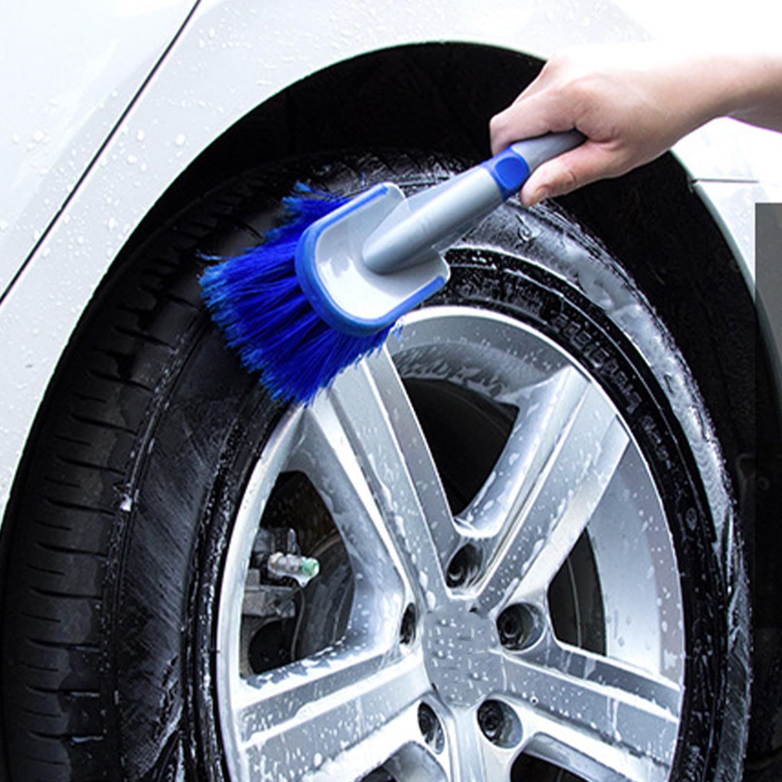 Brosse Pour Jantes & Pneus - Nylon Doux - Poignée Ergonomique Bleue - Nettoyage Voiture & Maison