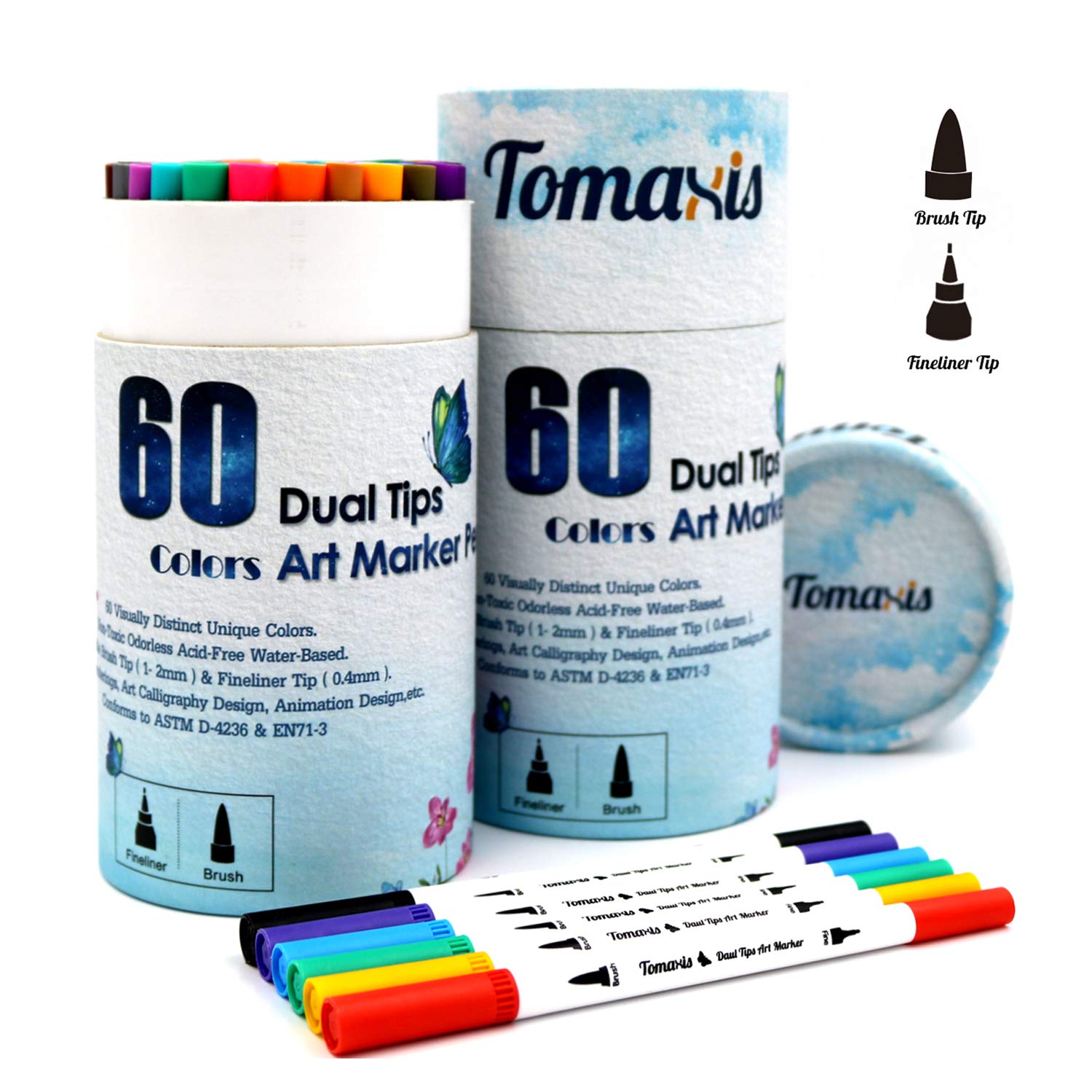 Bullet Journal 60pcs Art Markers 0.4mm Colored Pens Dual Tip Brush Marker Pens Fineliner Felt Tip Water Color Drawing Art Supplies