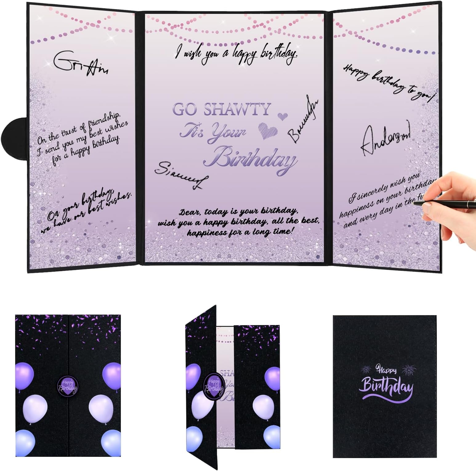 Purple Birthday Decorations for Women, Happy Birthday Guest Book, Go Shawty It's Your Birthday Decorations, Best Birthday Gifts for Her, Giant Jumbo Purple Birthday Card Signature Board