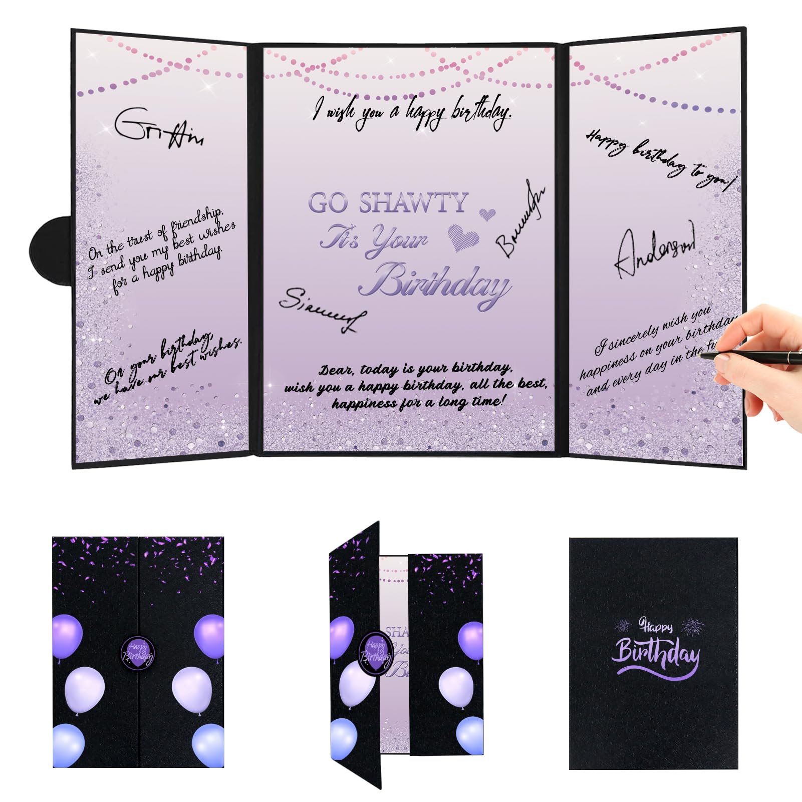 Purple Birthday Decorations for Women, Happy Birthday Guest Book, Go Shawty It's Your Birthday Decorations, Best Birthday Gifts for Her, Giant Jumbo Purple Birthday Card Signature Board