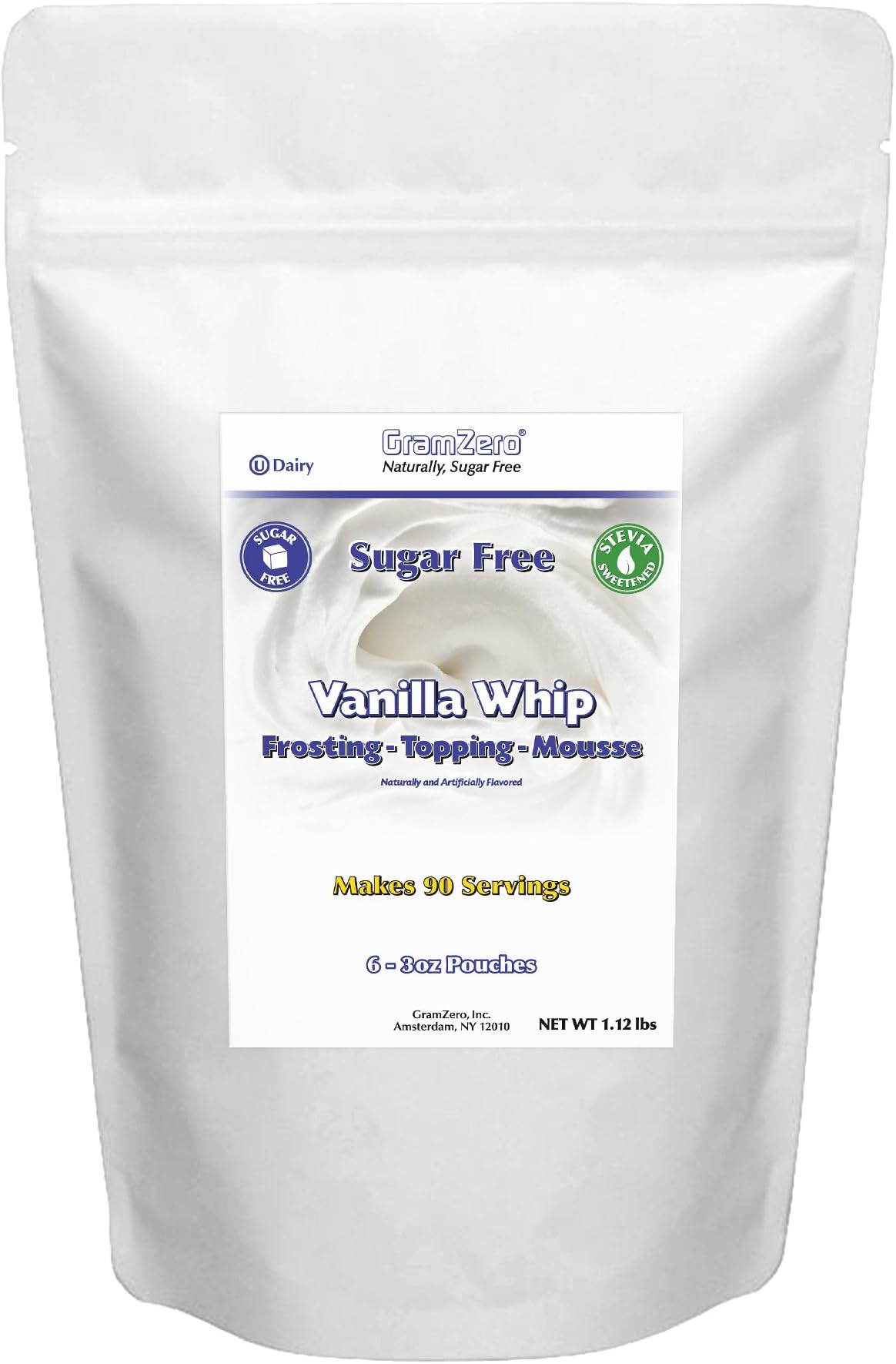 GramZero Vanilla Whip Mix 6-Pack, Frosting/Topping/Mousse, Sugar Free, Low Calorie, Stevia Sweetened