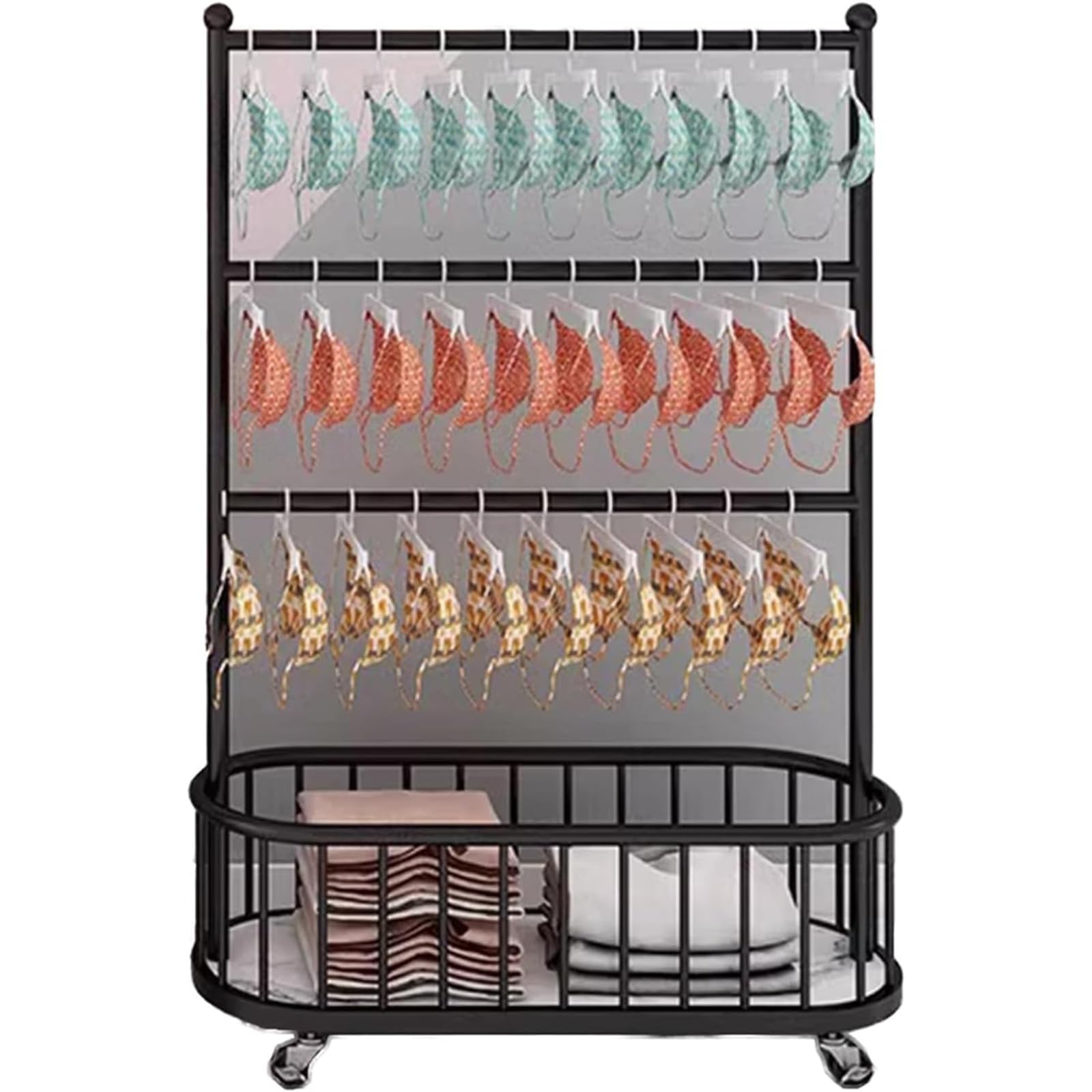 YNBSHGAA Metal Underwear Display Stand Floor-Standing Retail Rack for Clothing Stores & Shopping MallsShowcase for Apparel Merchandising,Black-120x35x140cm