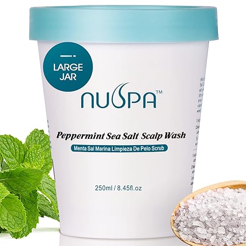 Nuspa - Exfoliante para cuero cabelludo con sal marina de menta, exfoliante natural para el cuero cabelludo, champú para el tratamiento del cuero