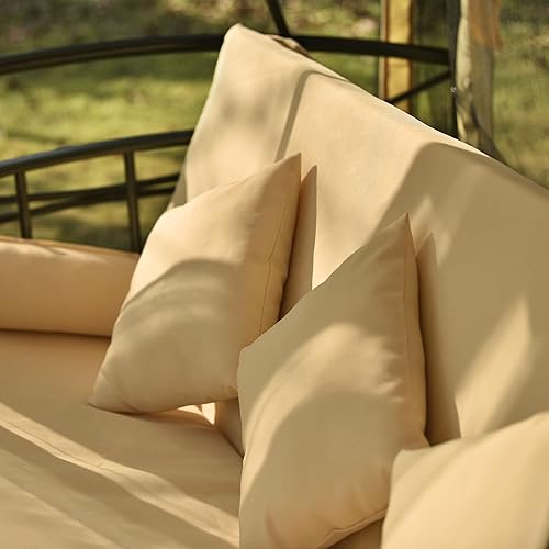 Miniatura 8 de Gazebo columpio de 3 asientos para patio al aire libre con mosquitera, toldo de doble techo con 3 almohadas para césped, patio, jardín, patio