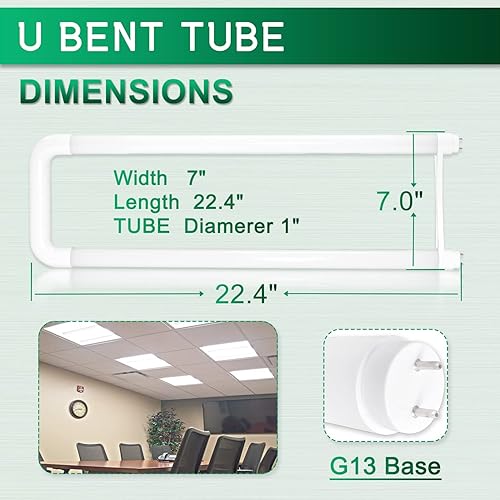 Miniatura 4 de Tubo de luz LED de curva en U, 20 W (equivalente a 32 W), 2200 lm de alto brillo, luz diurna de 5000 K, potencia de doble extremo, derivación de