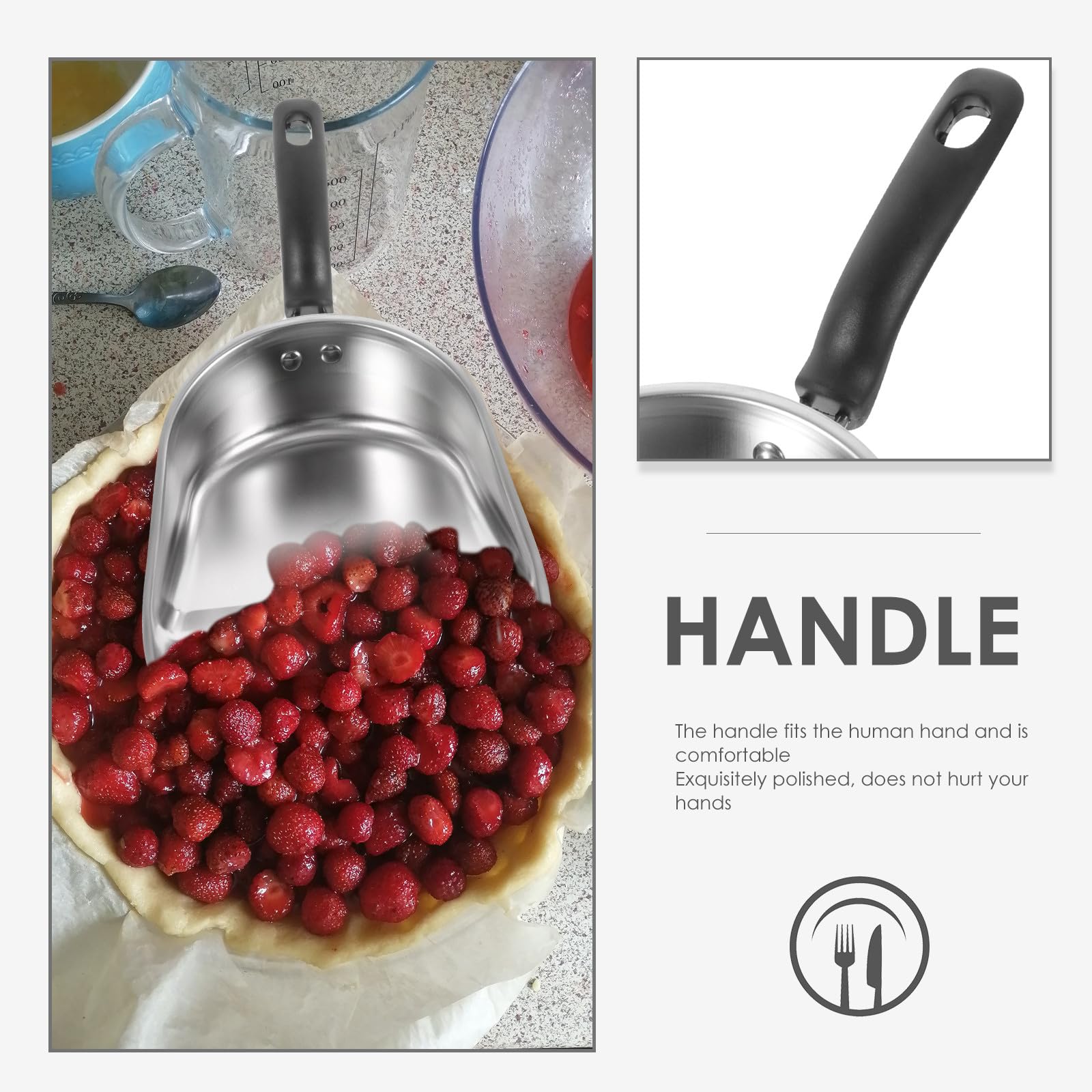 TOYANDONA Pelle à Glace en Acier Inoxydable Épaissie Pelle Multifonction pour Farine, Croquettes, Thé Portable Manche en Bakélite