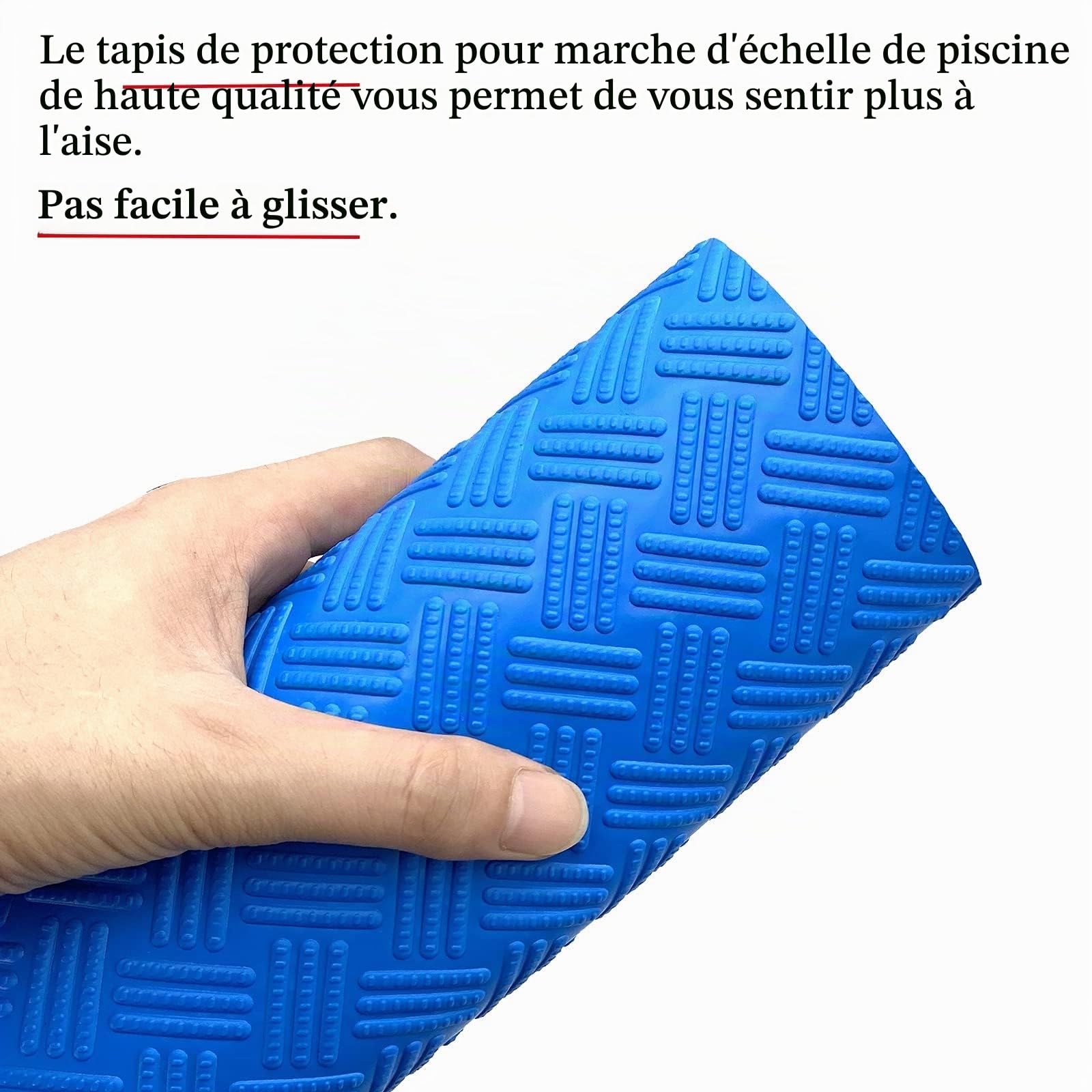 Tapis Échelle Piscine Bleu, Tapis de Sol pour Piscine Rectangulaire 90 * 23 cm, Tapis Piscines Antidérapant, Tapis de Protection pour Échelle de Piscines, Marches, Escaliers, Échelles