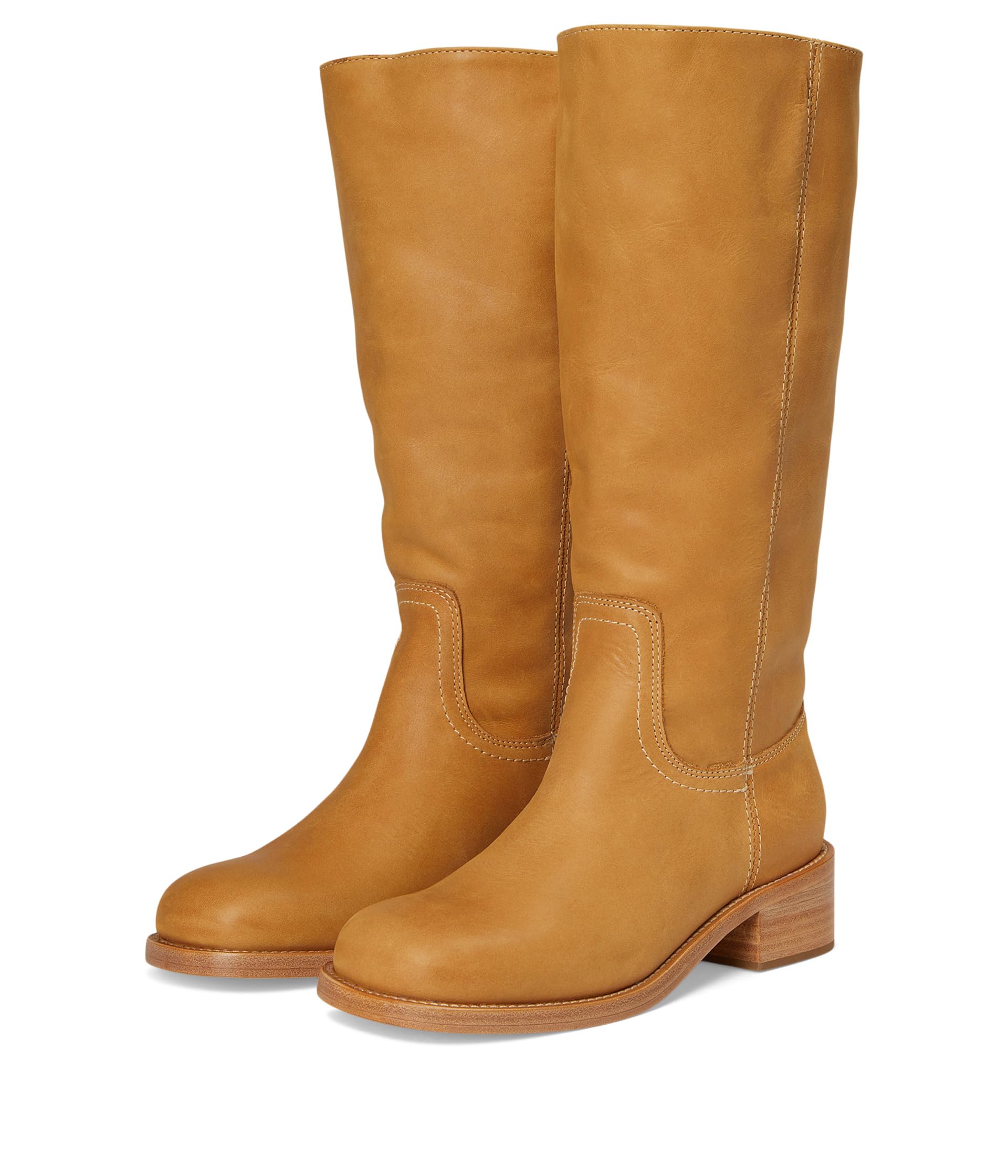 Steve Madden Womens Knee-high Square Toe Chunky Heel Leather Classic Boot