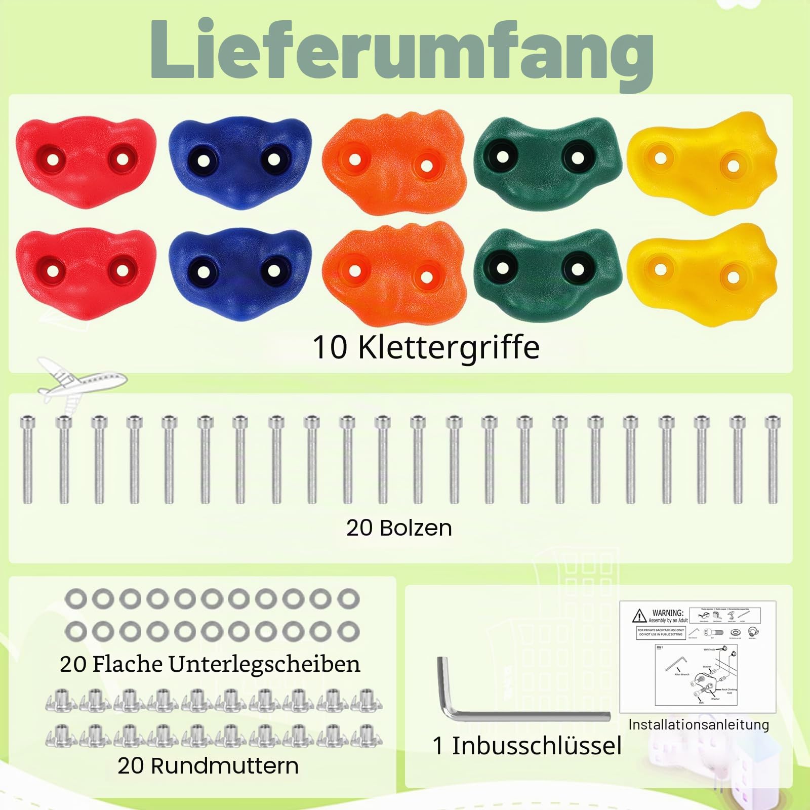 10 Stück Klettergriffe Kinder Outdoor - Klettersteine | Kletterwand Griffe Für Spielturm, Rock Wall Climbing Holds für Spielplatz Spielset Zubehör Set Indoor und Outdoor
