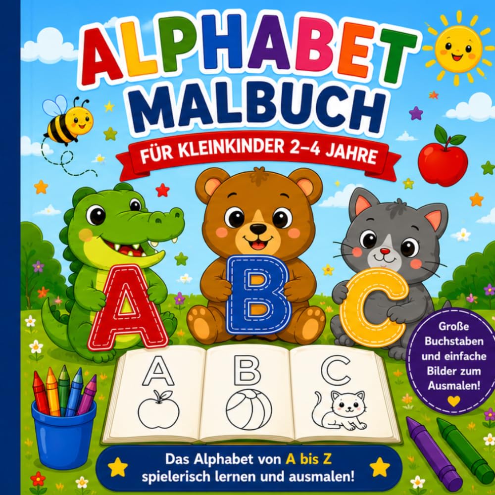 Alphabet Malbuch für Kleinkinder 2–4 Jahre: Große Buchstaben und einfache Bilder zum Ausmalen