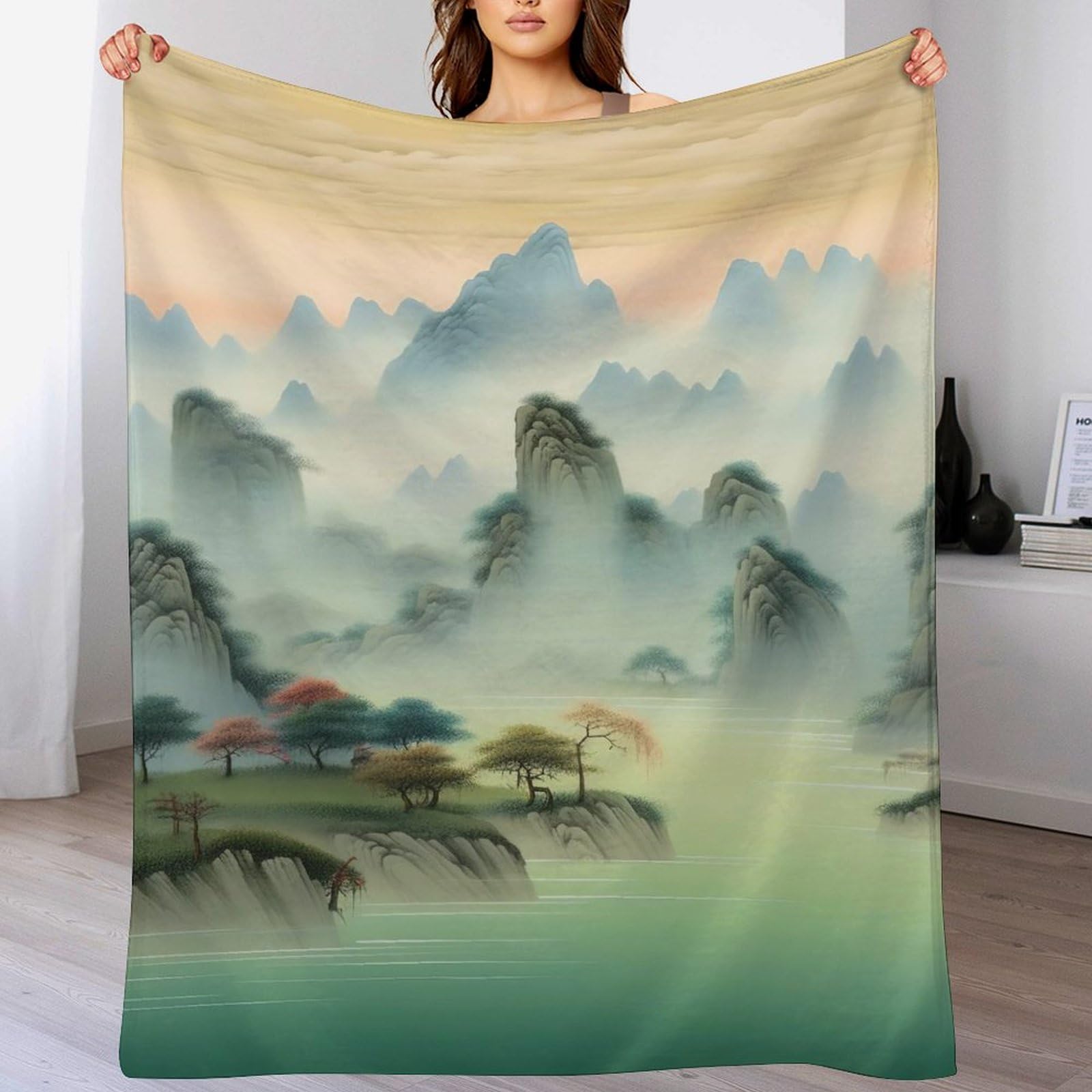 Couverture paysage 140x180cm en flanelle moelleuse pour lit et canapé