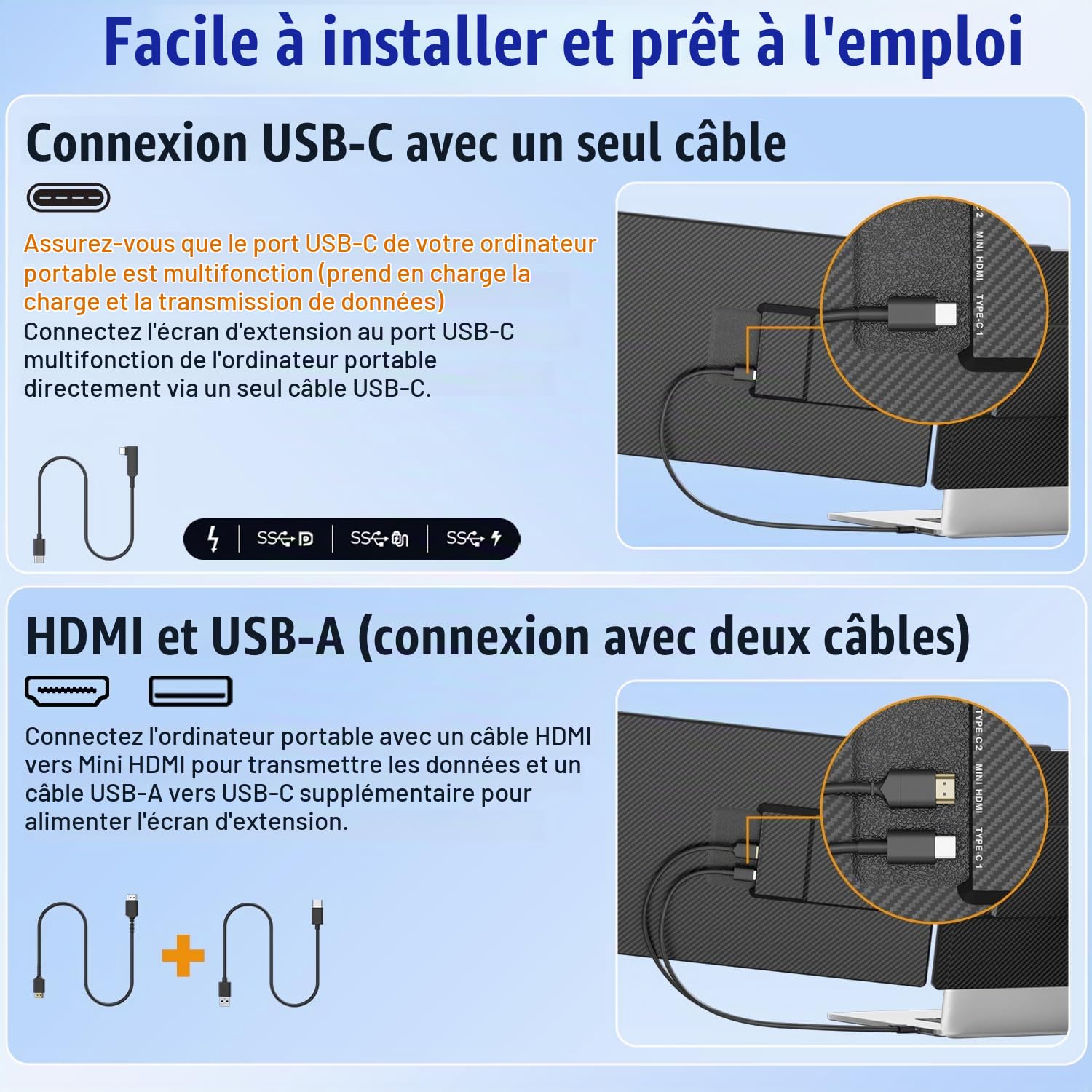 KEFEYA 14" Extension Ecran PC Portable, Double Ecran PC Portable IPS FHD 1080p, Ecran Portable de 13-17.3", Extension D'écran pour Ordinateur Portable Plug & Play pour Windows/Mac/Android/Switch/PS5