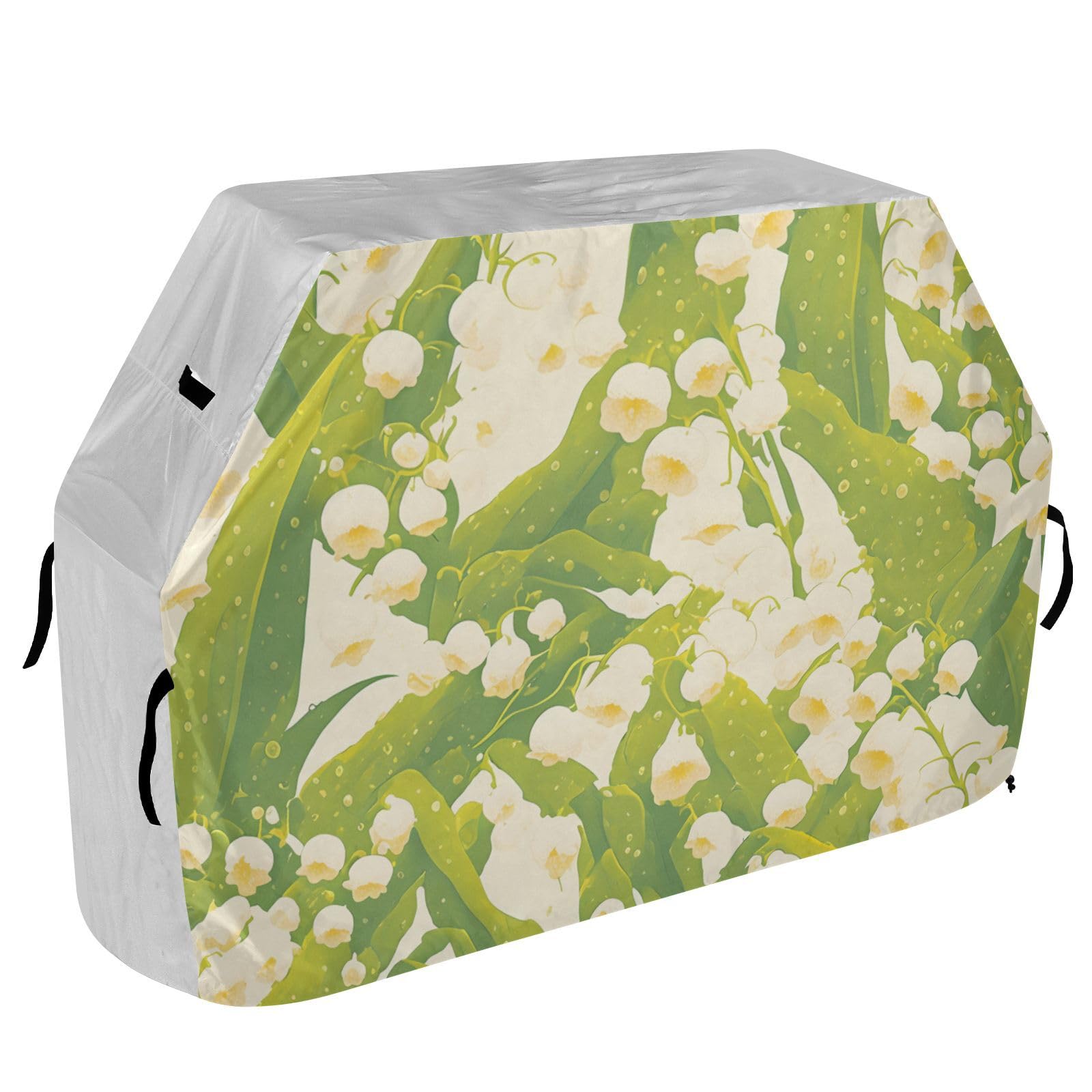 Świeży styl Lily of The Valley pokrowiec na grilla na zewnątrz na patio, 158 cm, wodoodporny, wytrzymały, odporny na blaknięcie i promieniowanie UV, pokrowce na wędzarnie z regulowanym sznurkiem