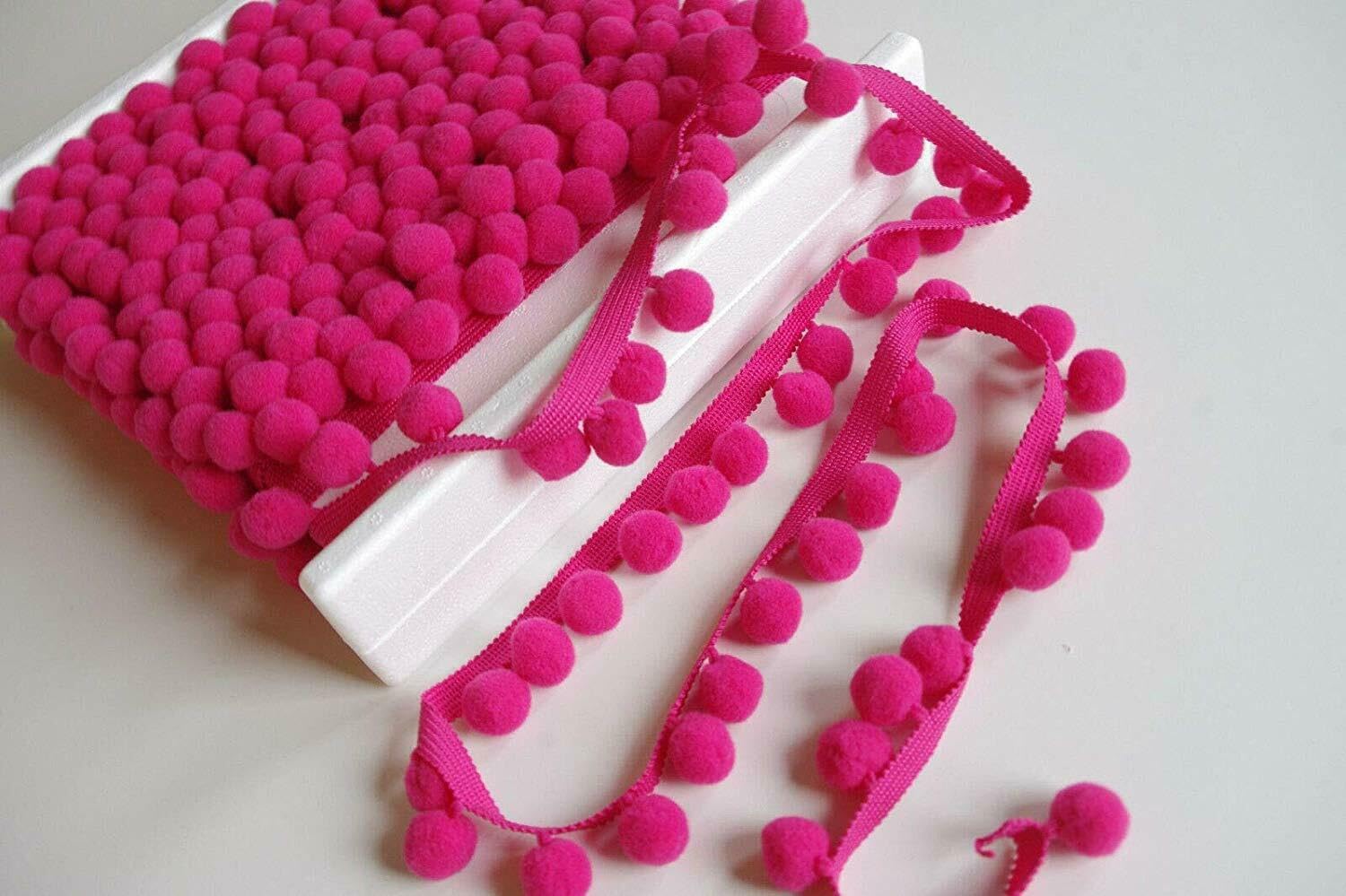XL 2cm Pom Pom Bobble Trim Fringe Pompom Trimming Cushions Curtains Home Decor Lampshade Sewing Craft Projects - Raspberry - 10 Metres