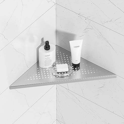 Estante esquinero de baño, estante de ducha empotrado de 12 pulgadas, estante de acero inoxidable SUS304 para montaje en pared, triangular, sin