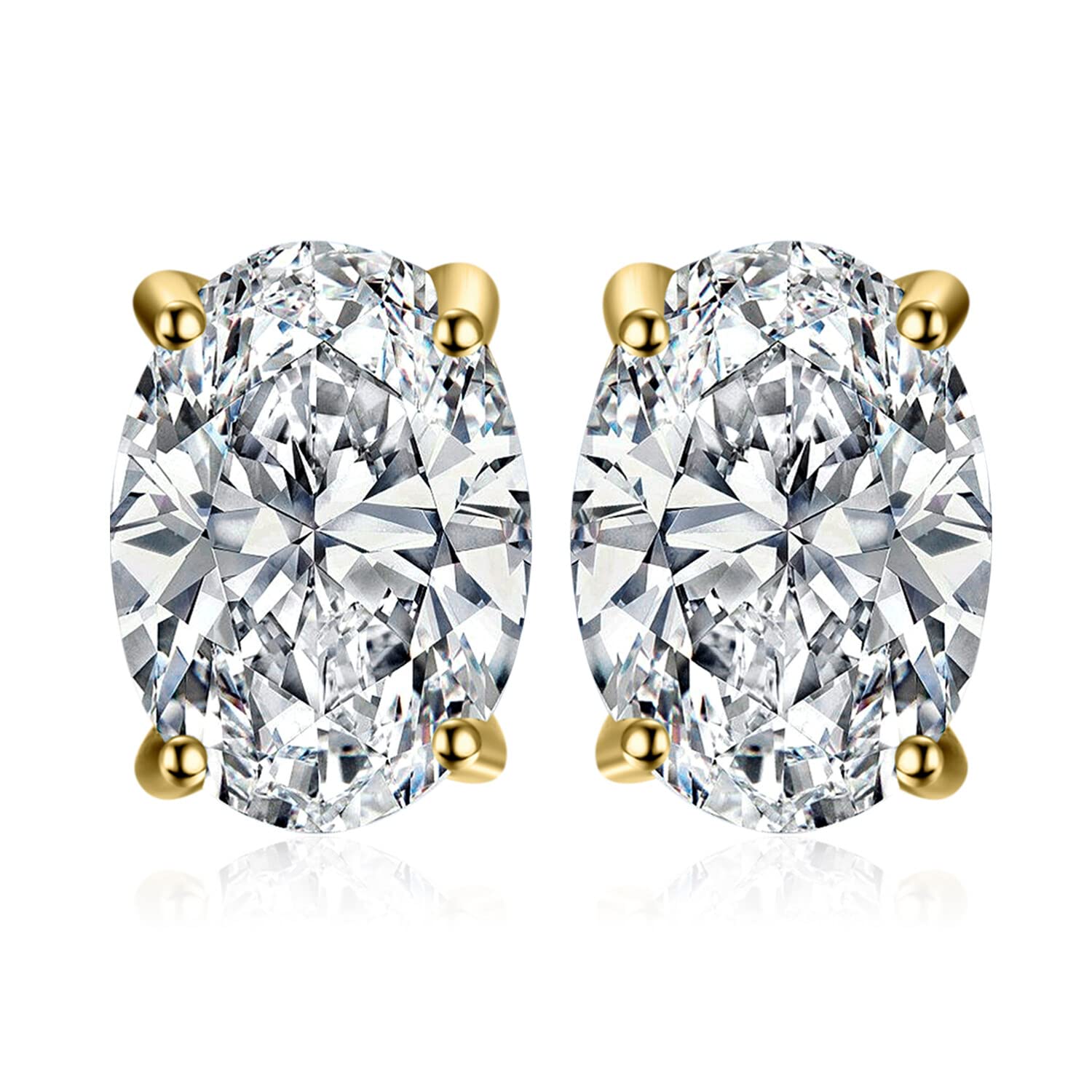 JewelryPalace Pendientes Mujer Plata Oro 14k Oro Rosa Moissanita, Solitario Pendientes de Tuerca Piedras Ovaladas, Pendientes Pequeños Diamante Simulado, Pendientes Niña Clásicos Conjunto Joyas Novia