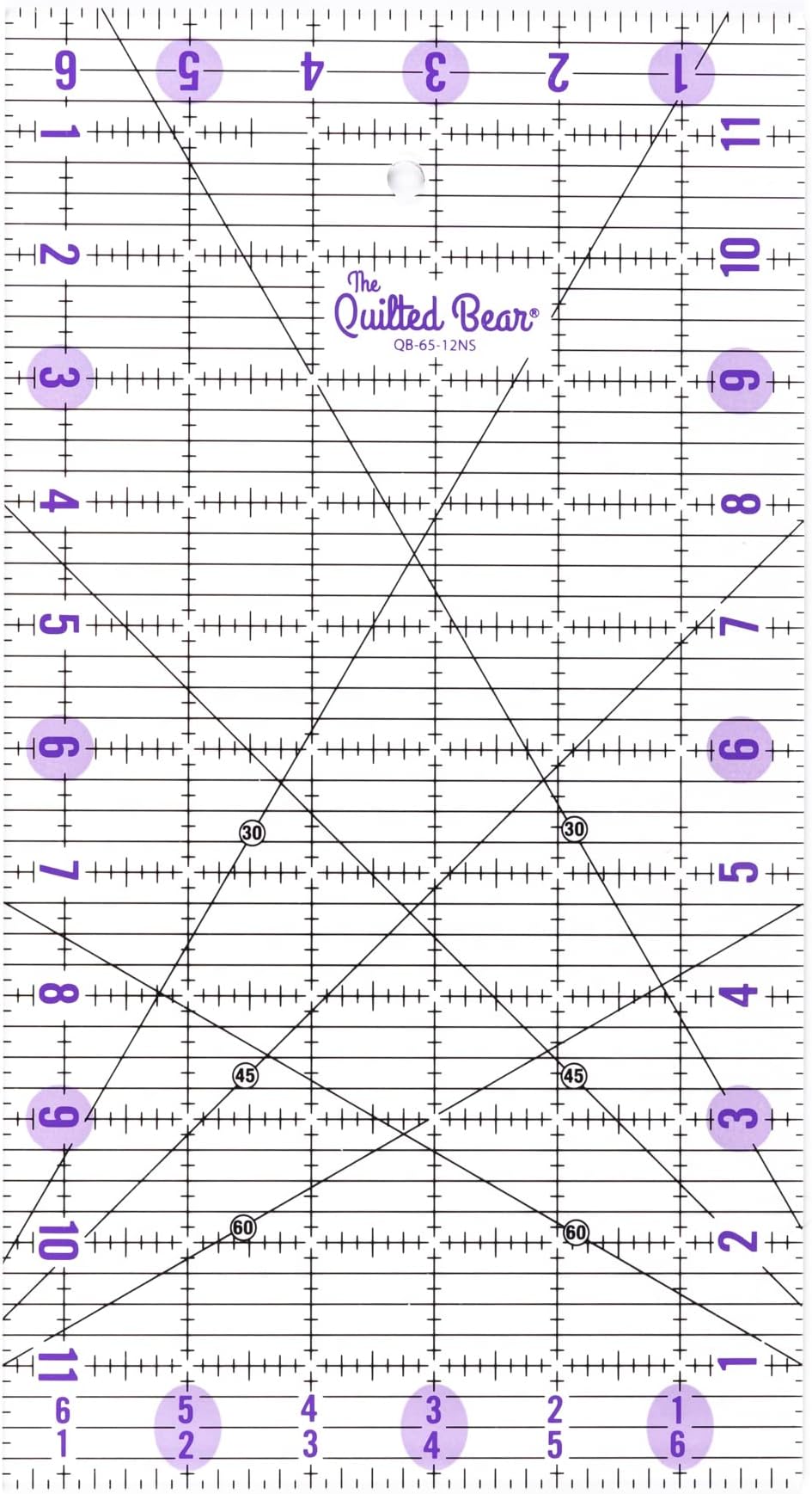 The Quilted Bear Quilting Rulers - Transparent Acrylic Non Slip Quilting & Patchwork Ruler with Clear Black Lines & 30, 45 & 60 Degree Angles (6.5" x 12")