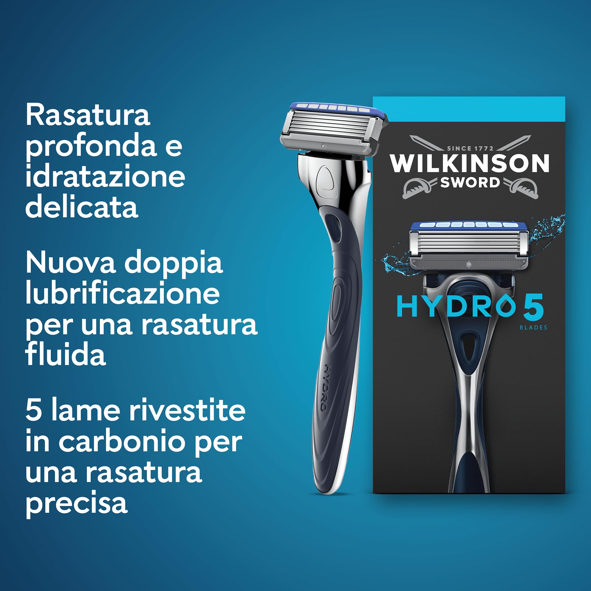 Wilkinson Sword Hydro 5, set di lamette di ricarica, azione idratante e lame rivestite in carbonio, confezione XXL, 24 ricariche