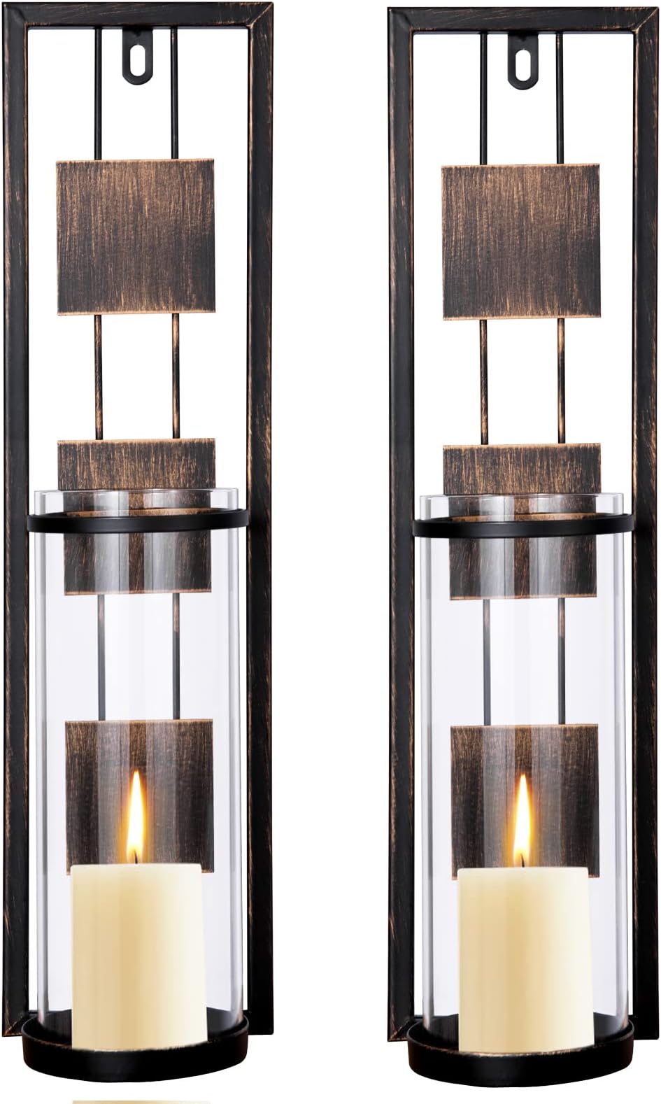 Wall Sconces Set of 2 Wall Candle Holders Glass & Metal Hanging Candle Sconces Wall Decorations for Living Room, Dining Room, Bathroom Bedroom, Kitchen, Hallway, for Housewarming Birthday