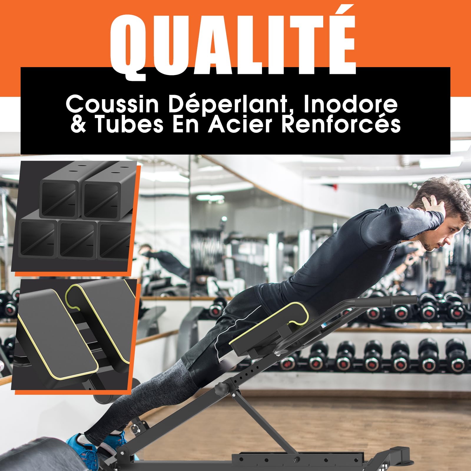 DH FitLife Chaise Romaine 5-en-1 Pliable, Banc d’Hyperextension Réglable jusqu’à 150 kg, Banc Lombaire et Abdominaux, Banc de Curl Multifonction