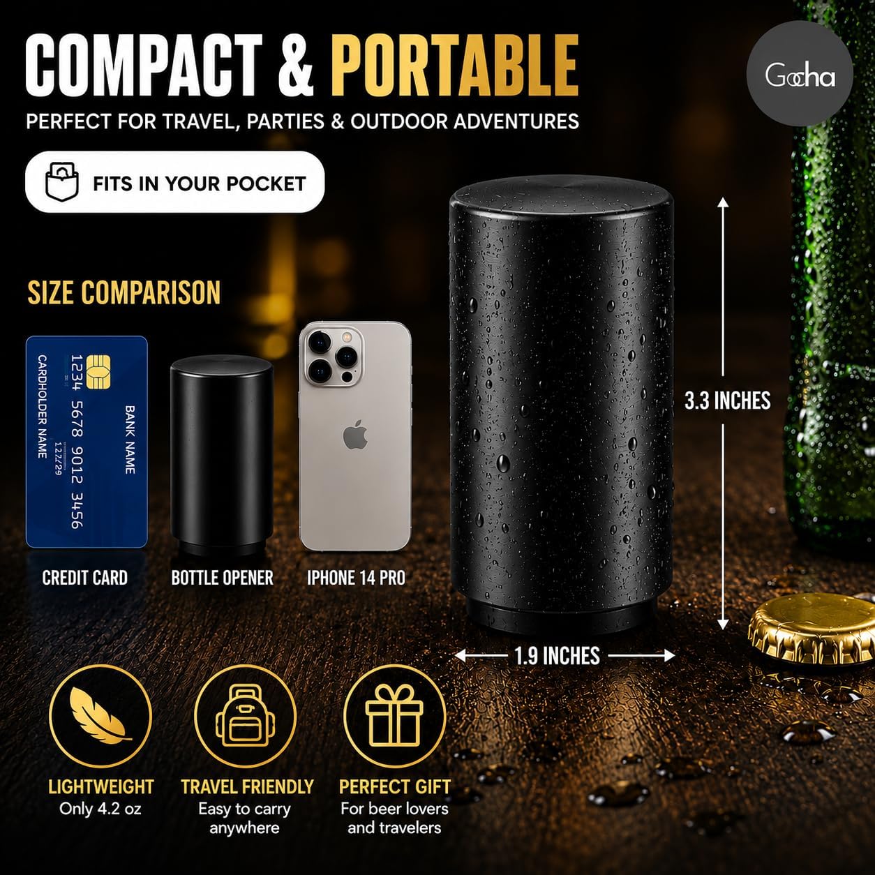 GOCHA Gadgets Magnetic Push-Down Bottle Opener, (Black) image 3