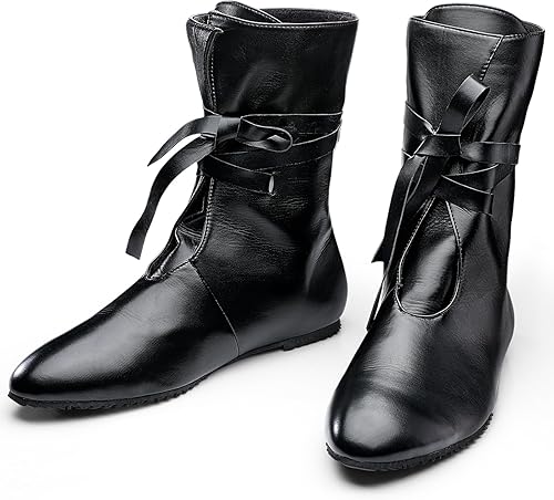 Panitay Botas medievales para hombre, estilo renacentista, para festivales, de piel, antideslizantes, estilo pirata, atadas